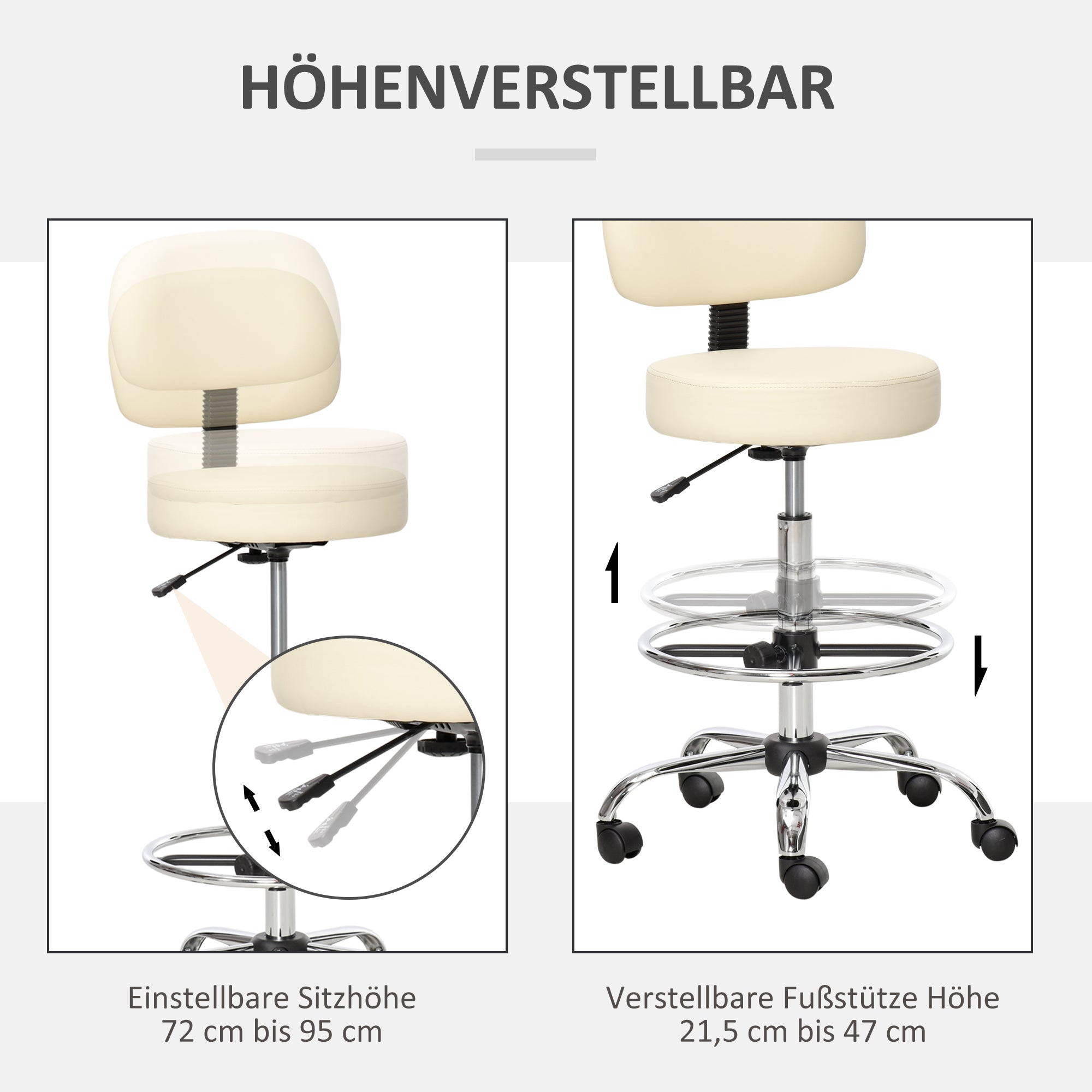 Logidon Swivel Bar Stool with Backrest Beige PU Cover Height Adjustable