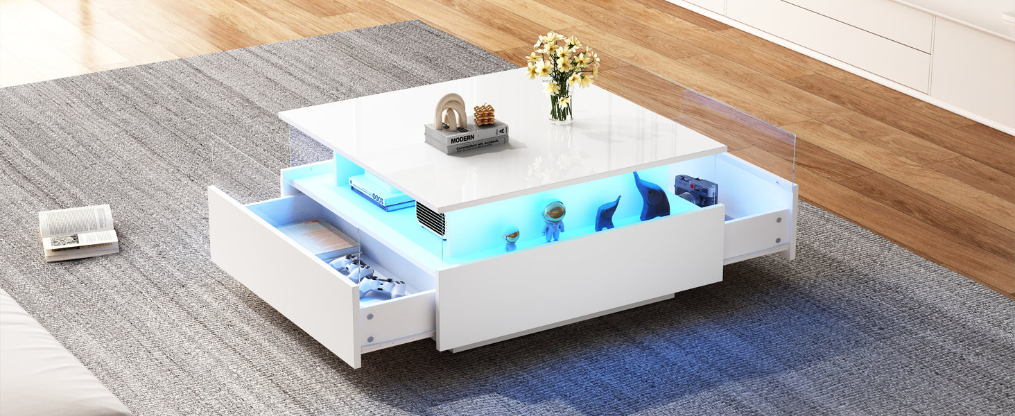 Logidon witte hoogglans salontafel 70x70x41 cm met LED-verlichting