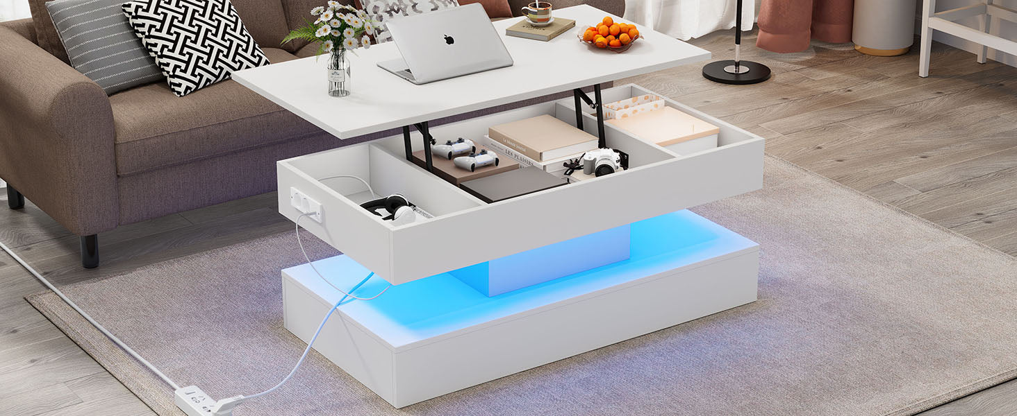 Logidon salontafel LED-verlichting en opbergruimte wit 100x50 cm