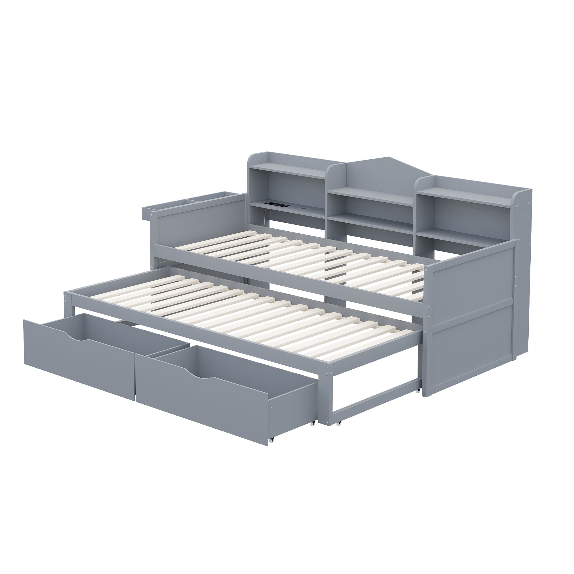 Logidon slaapbank 90x200 grijs met uitschuifbaar bed 90x190 USB