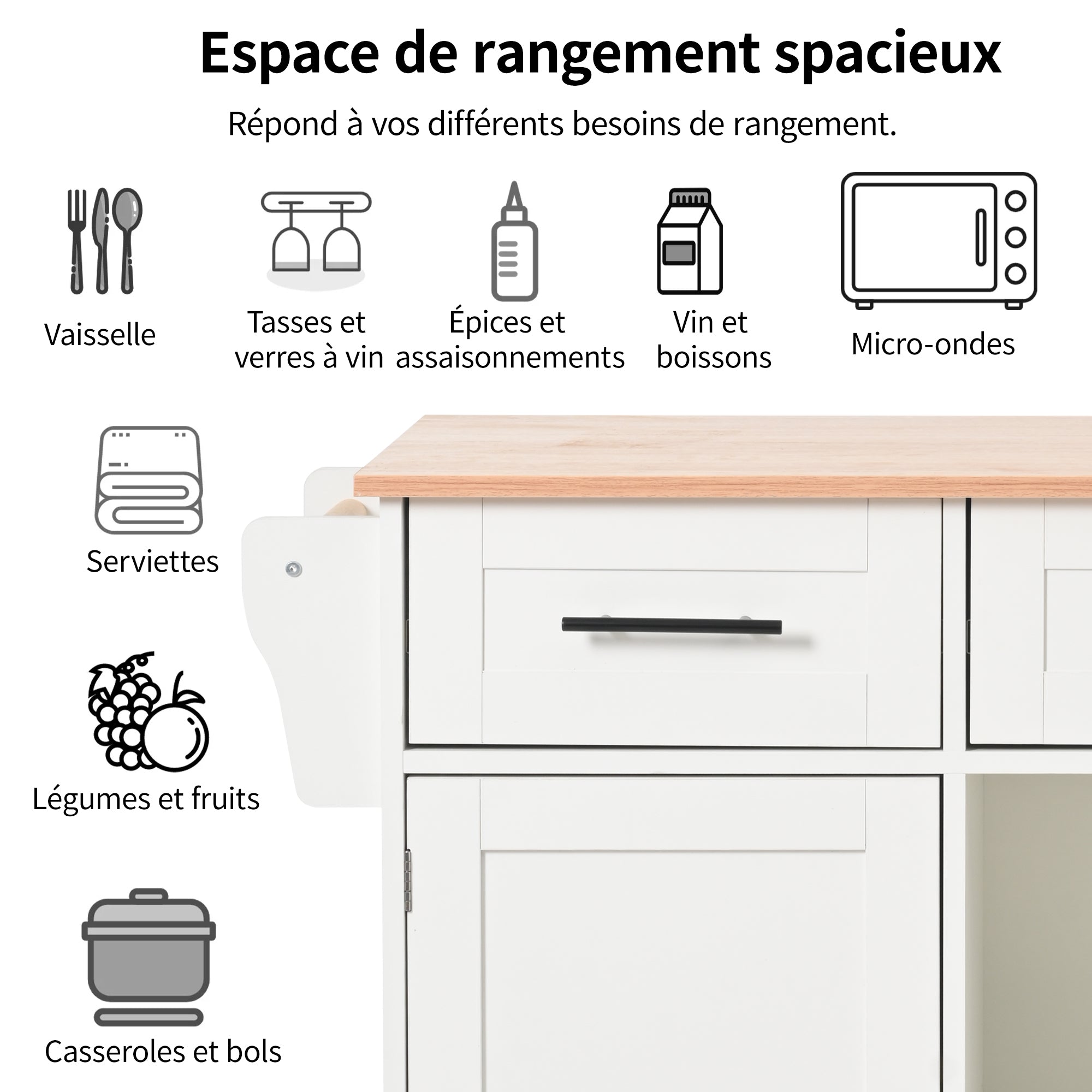 Logidon Kitchen Island White Folding Worktop Storage Door