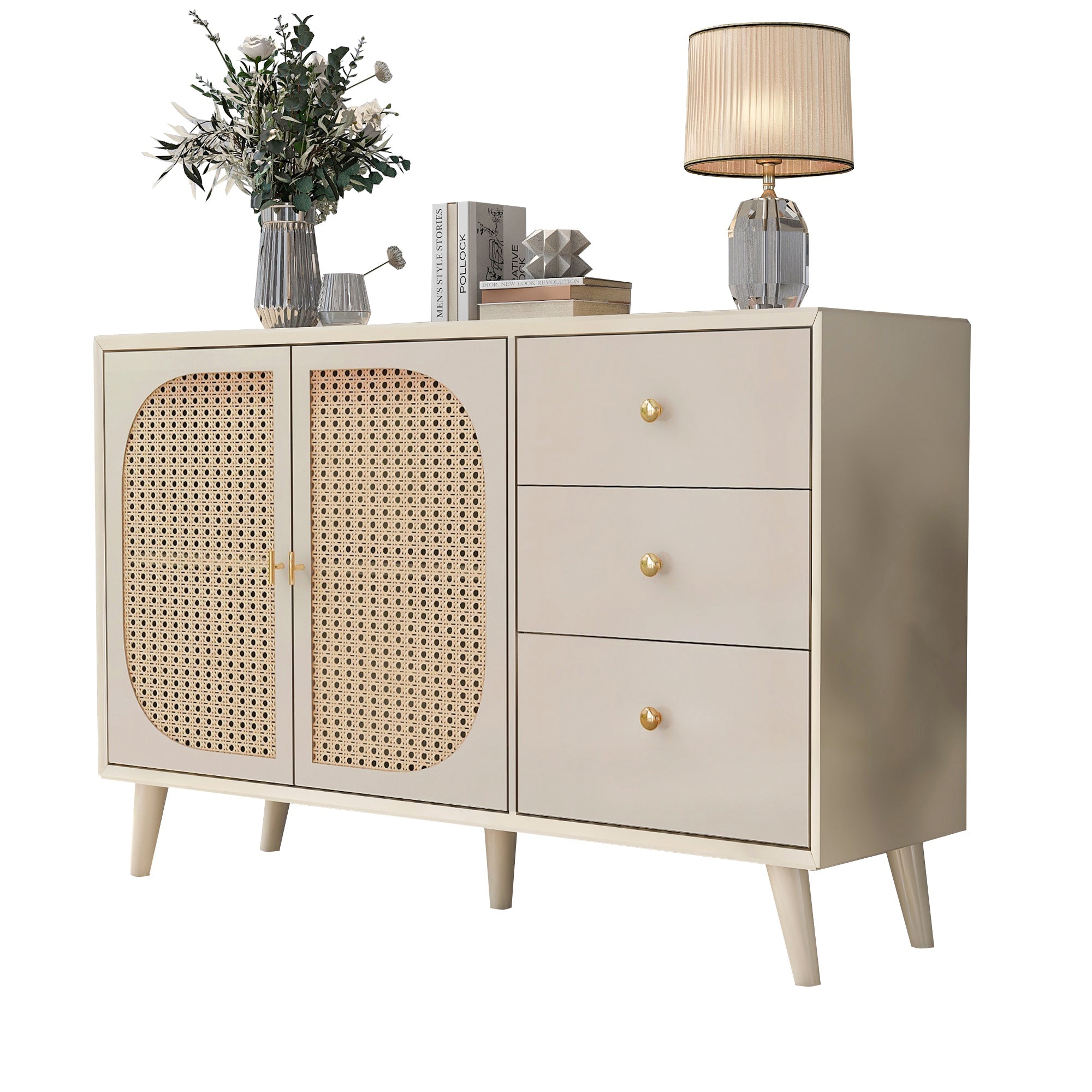 Logidon sideboard 120x40x82.5 cm cream offwhite with 2 doors and 3 drawers