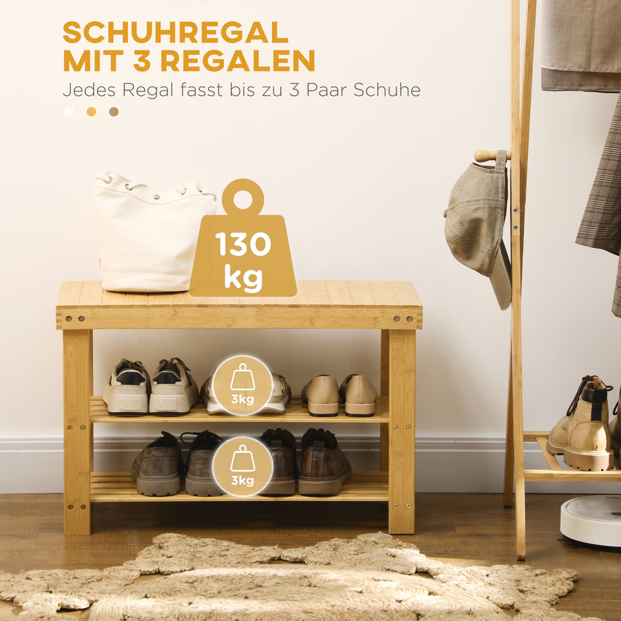 Logidon Schoenenbank Bamboe 3 Lagen Voor 6 Schoenen Natuurlijke Oppervlak