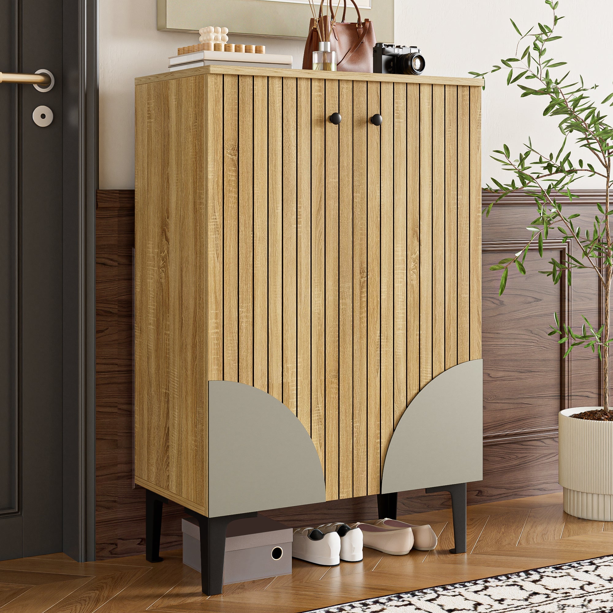 Logidon moderne schoenenkast van natuurlijk hout, ruimtebesparende organizer