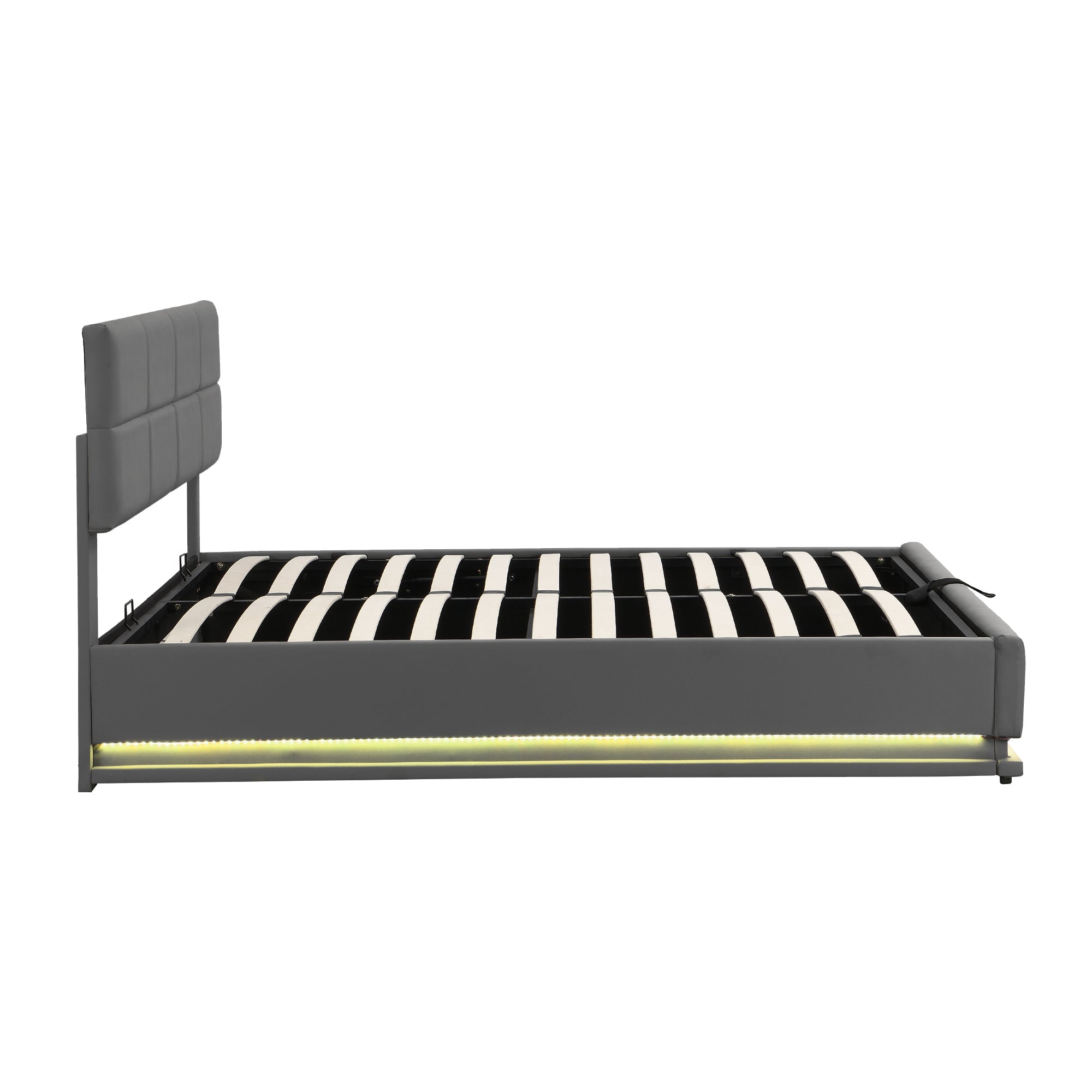 Logidon gestoffeerd bed 180x200 grijs met LED lichtstrip opbergruimte