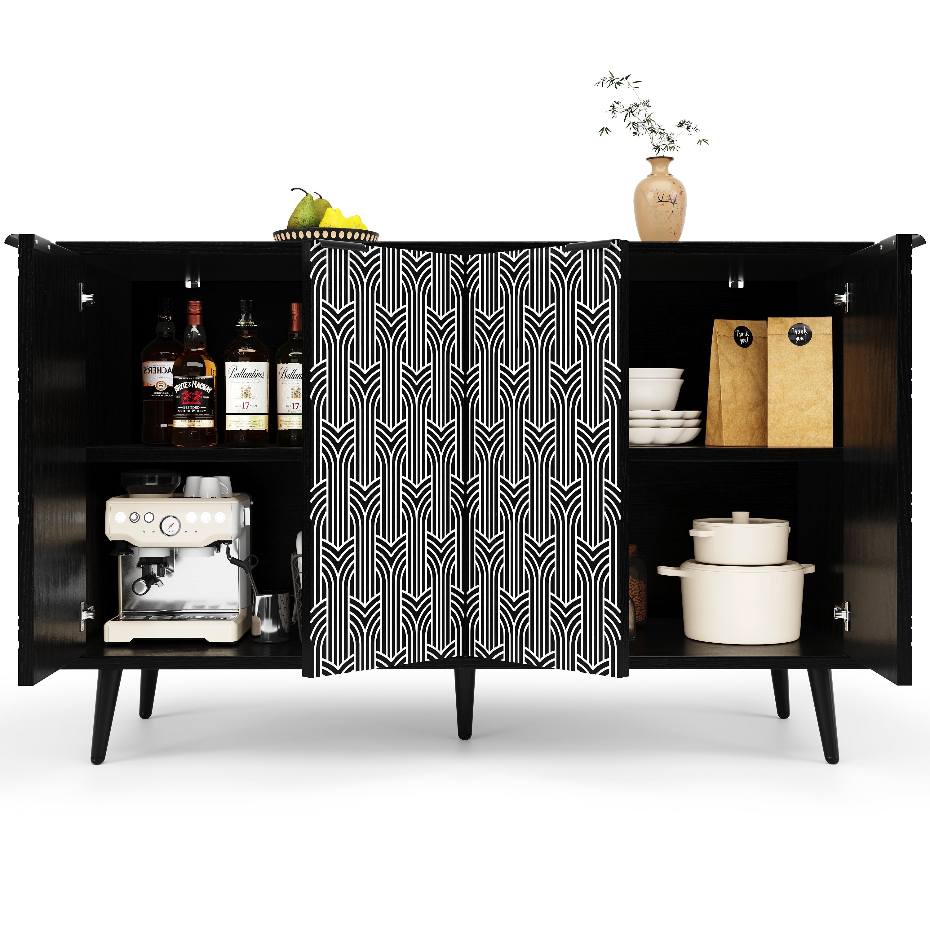 Logidon eetkamerkast 120x35x78 cm zwart met visgraatmotief