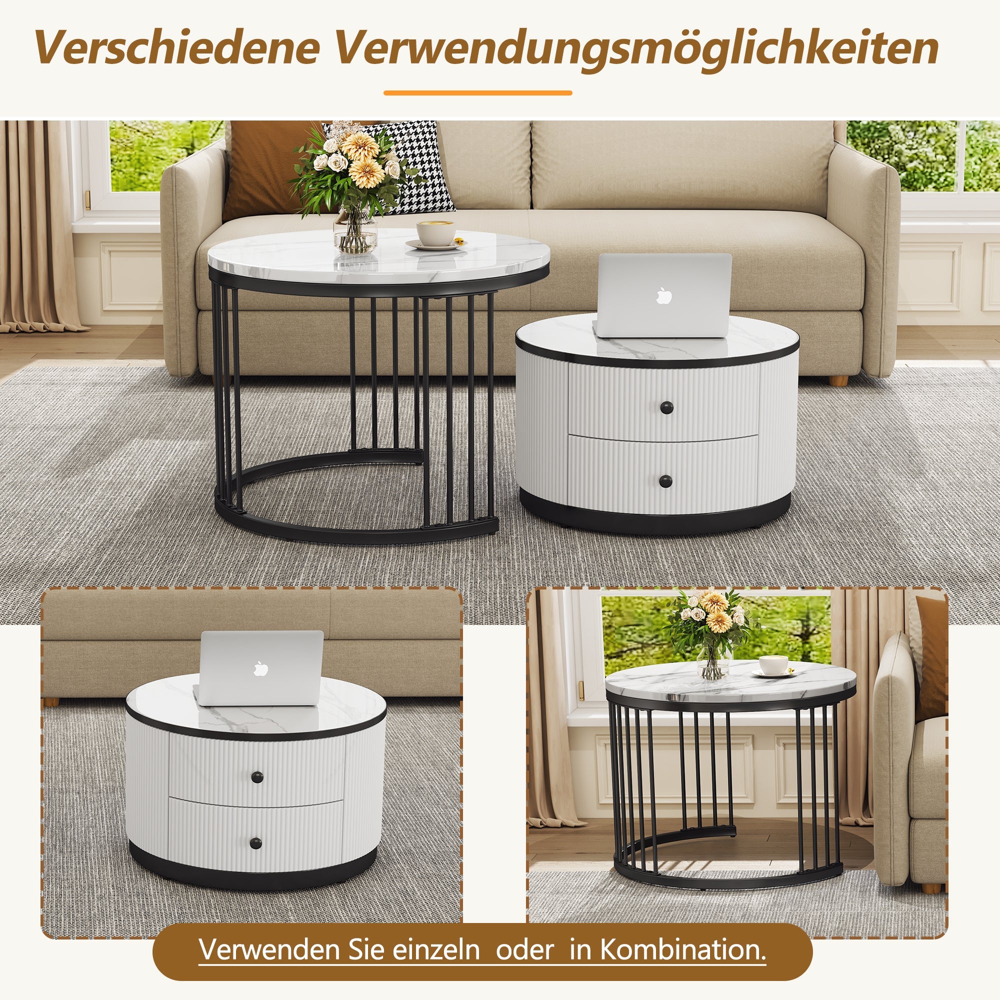 Logidon Elegante salontafelset in nestvorm wit 60x60 en 50x50