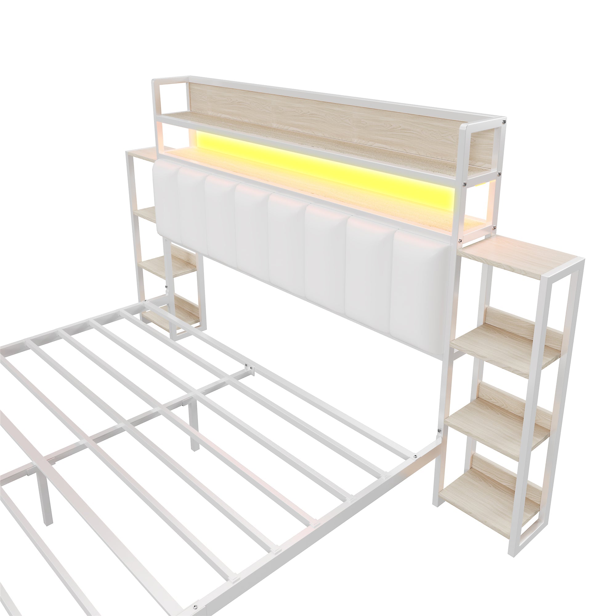 Logidon gestoffeerd bed 160x200 cm wit kunstleer met LED-verlichting