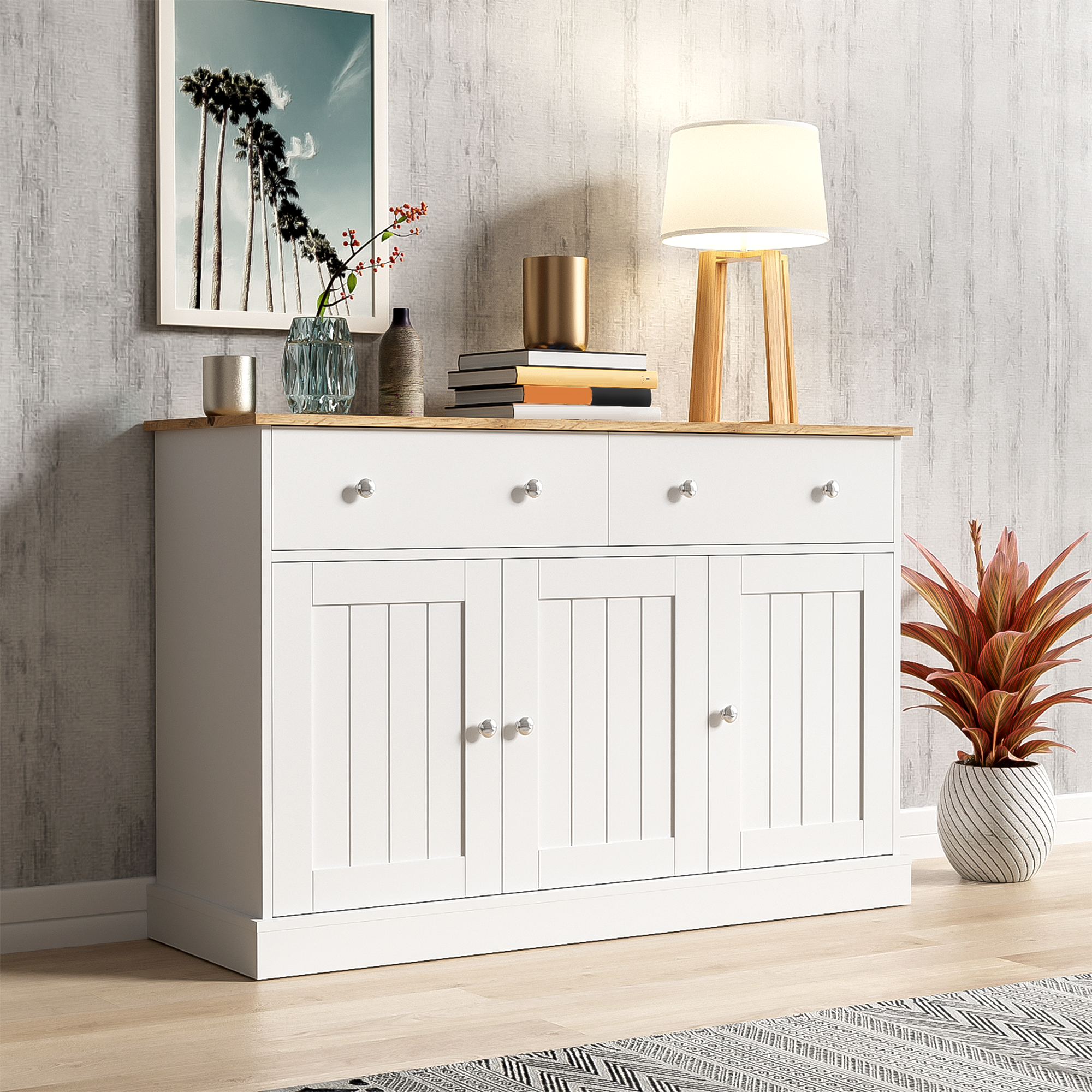 Logidon dressoir wit houtlook 120 cm 3 deuren 2 lades