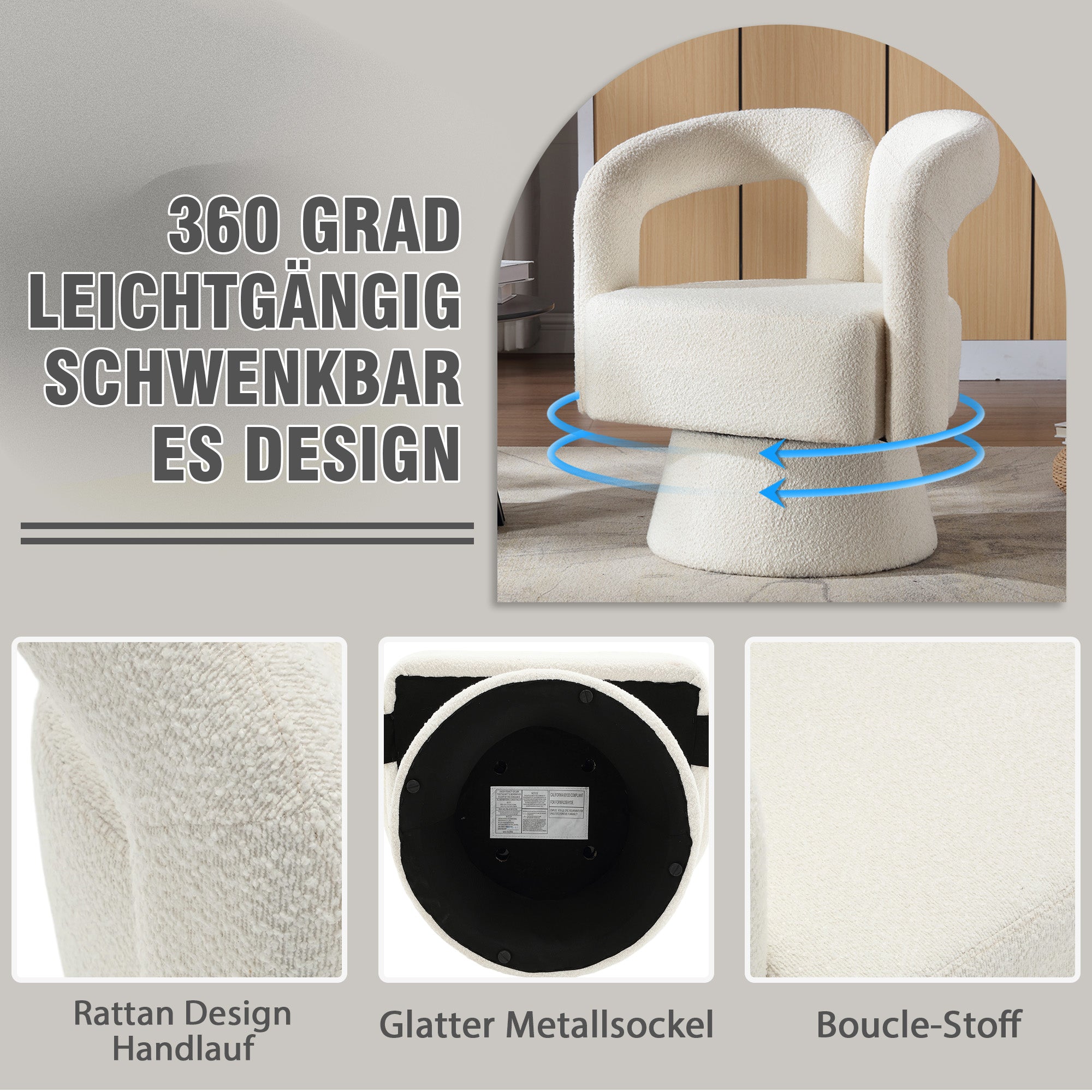 Logidon 360 Degree Rotating Cozy Accent Chair Beige Bouclé