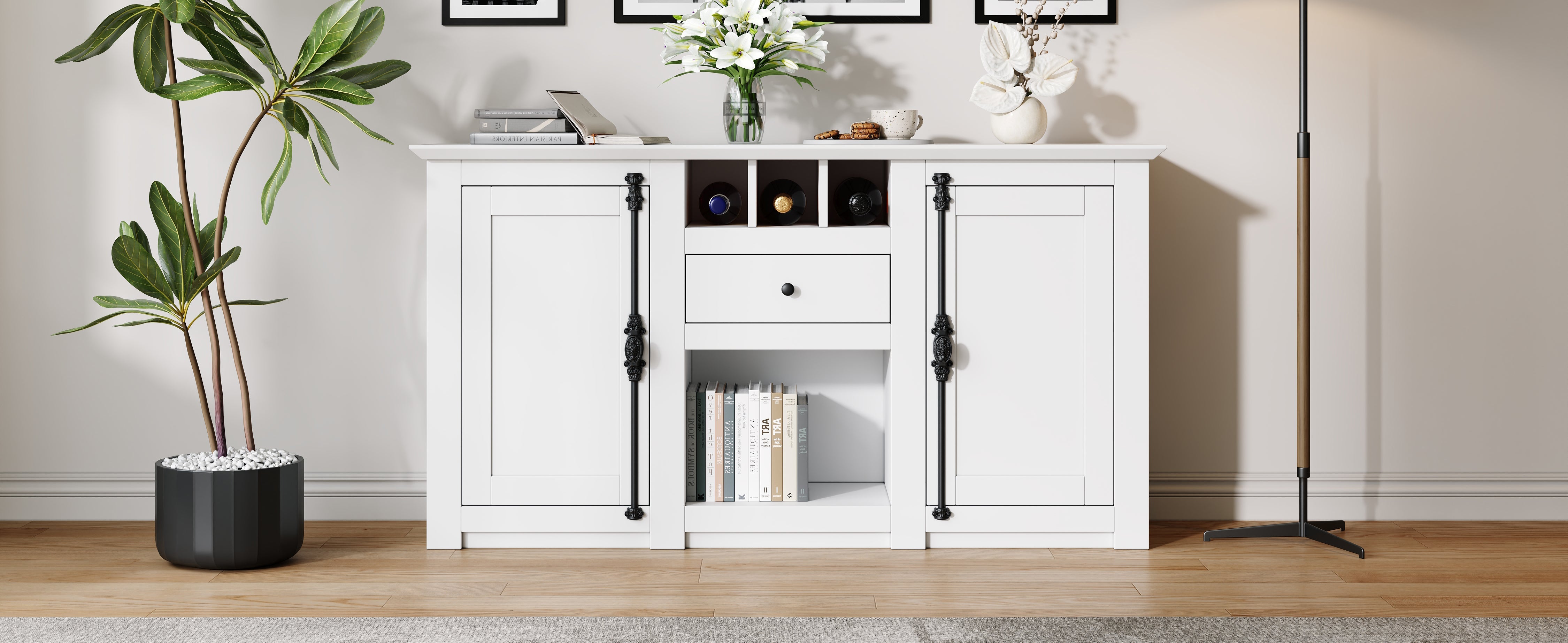 Logidon dressoir 130x35x70 cm wit 2 deuren, 1 lade, 3 wijnvakken