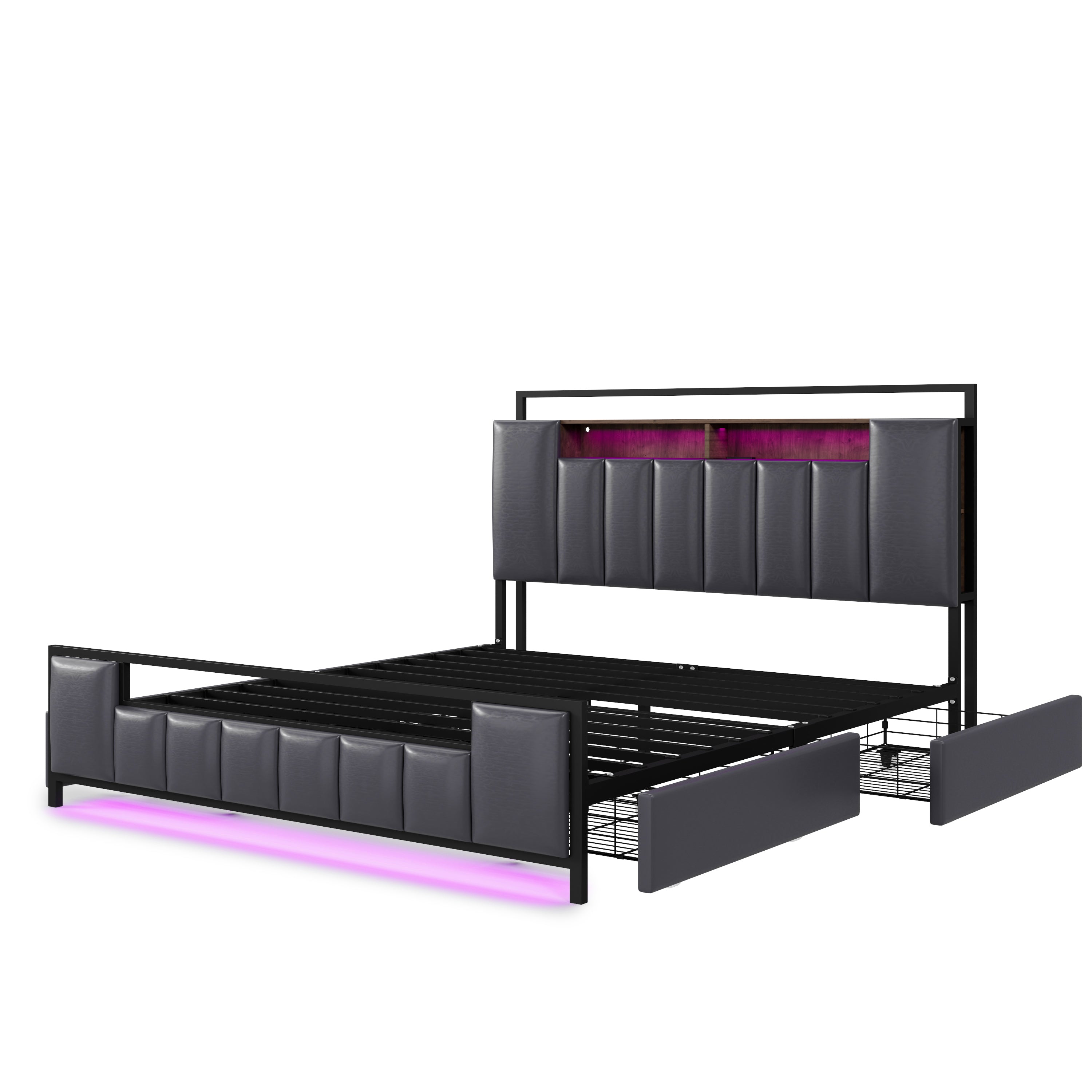 Logidon gestoffeerd bed 160x200 cm grijs kunstleer met LED USB-laden