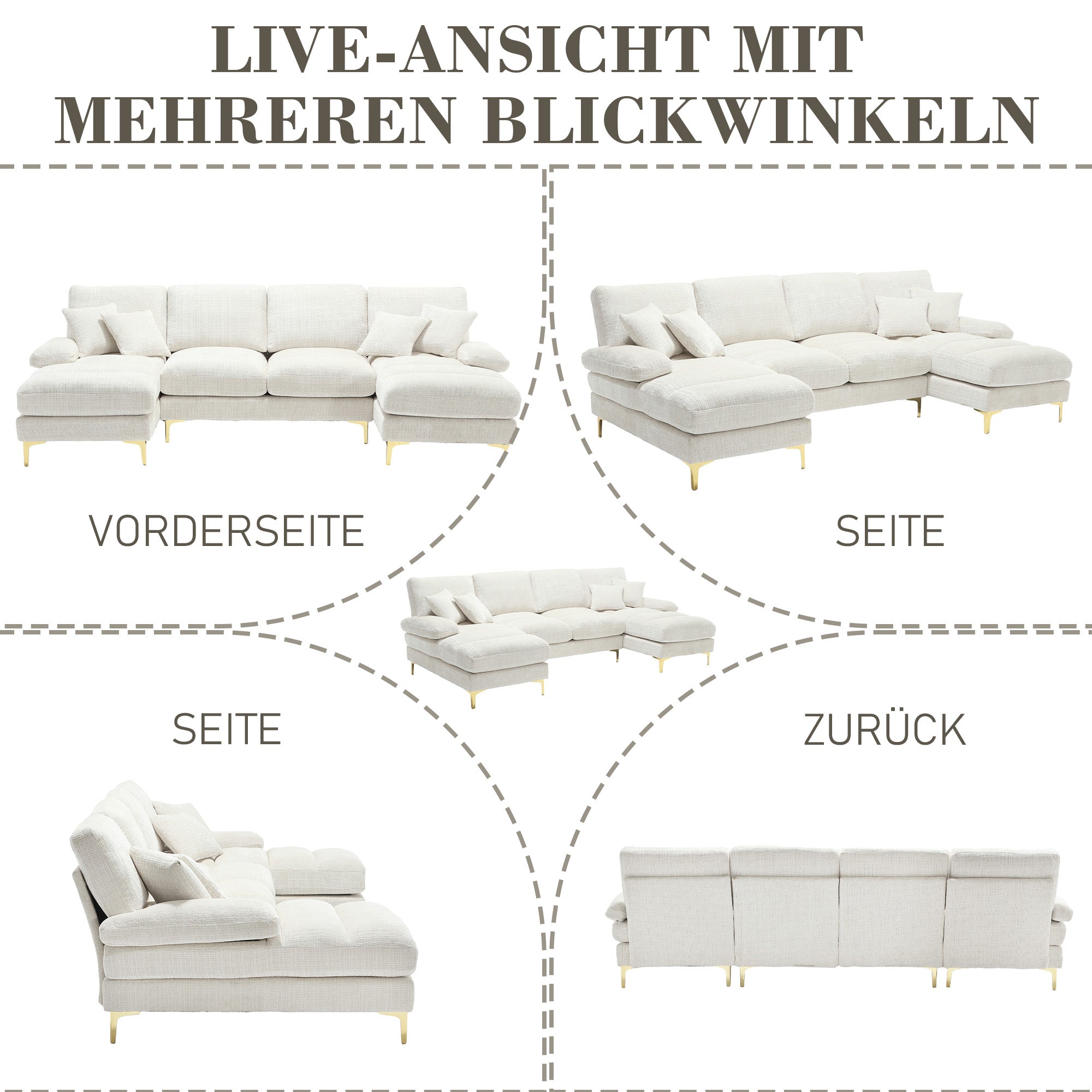 Logidon Modern Chenille U-Shape Sectional Sofa Beige Double Lounger