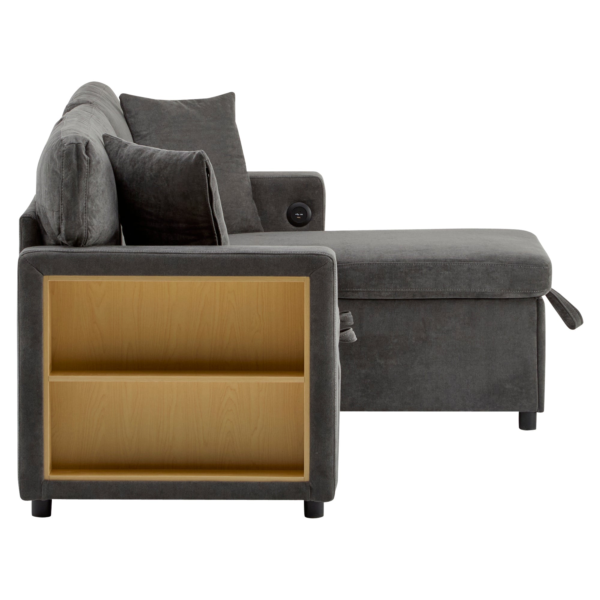 Logidon Corner Sofa Gray Extendable Bed With Bed Box Shelf 214x131