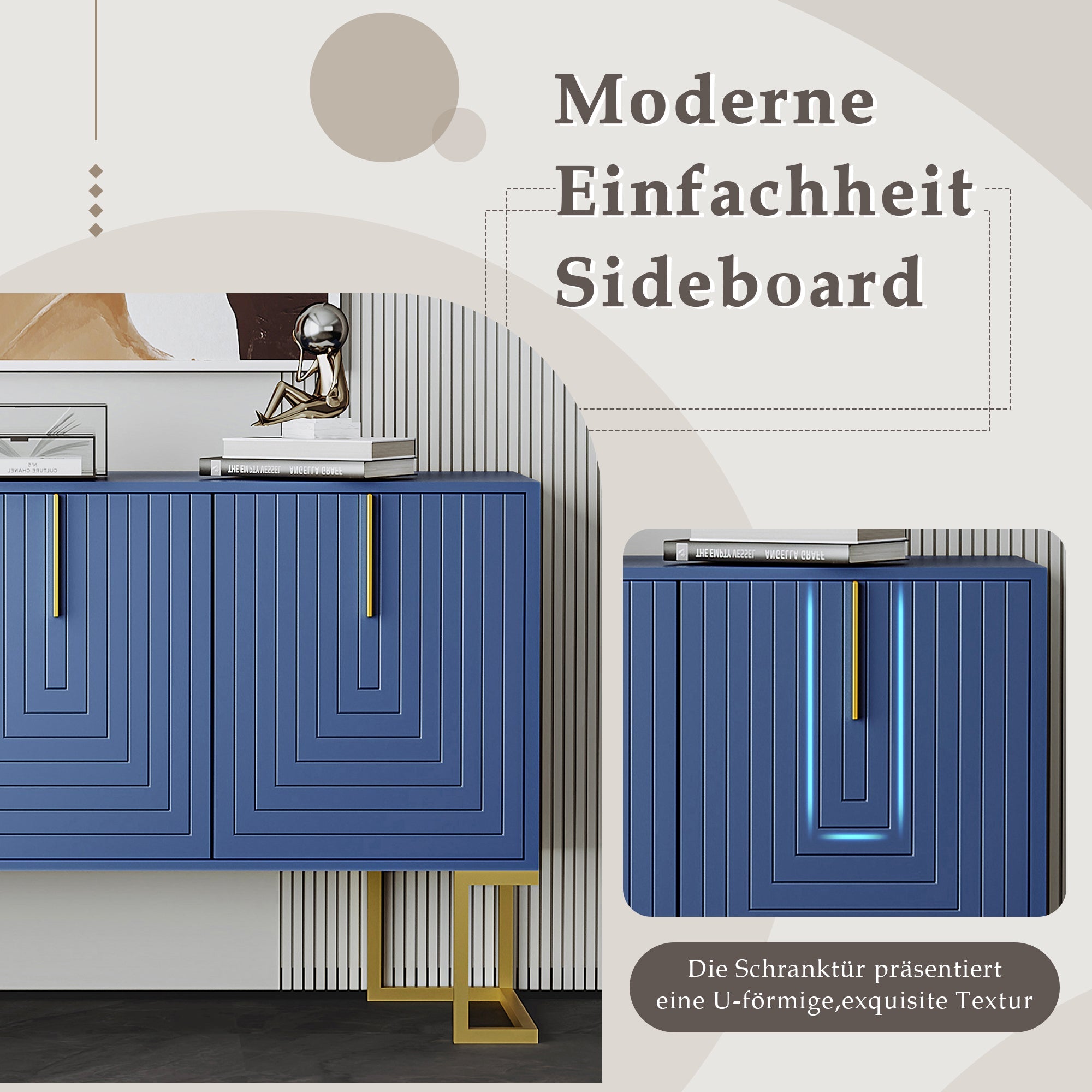 Logidon marineblauw dressoir met 3 deuren en verstelbare planken
