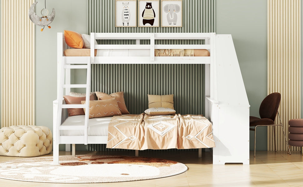 Logidon Bunk Bed 90x200 and 140x200 with Table and Storage Space White