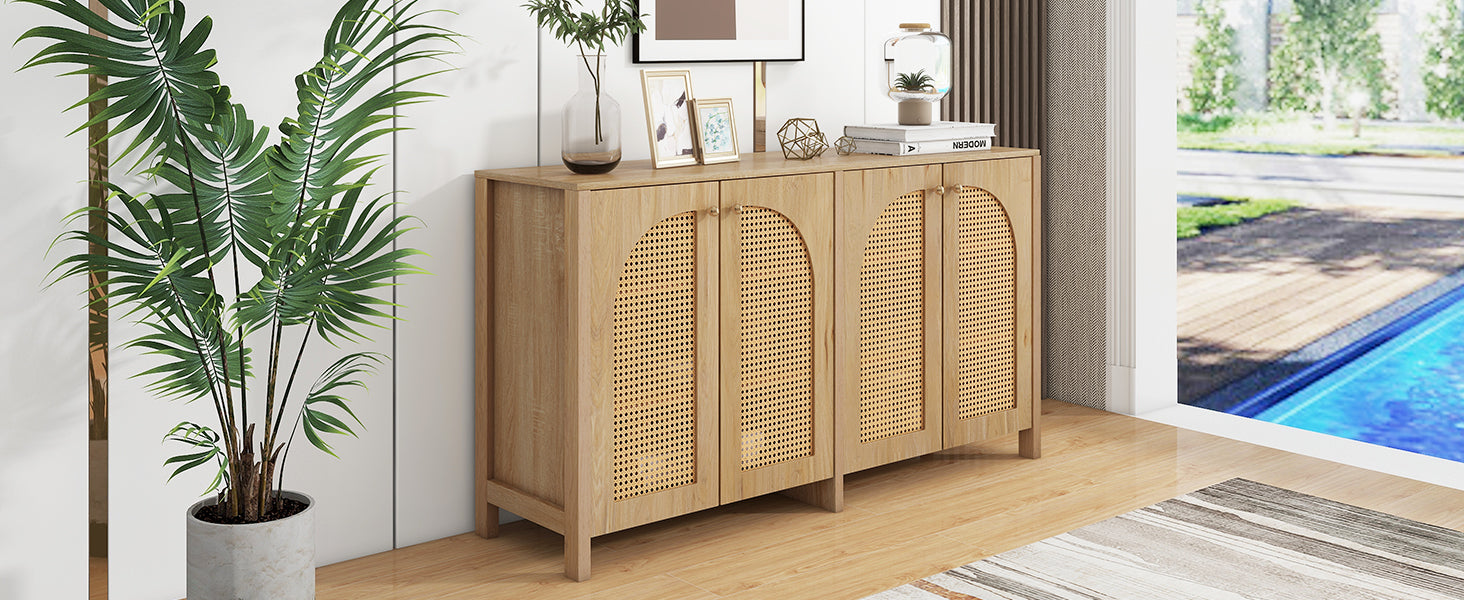 Logidon Dressoir 145x40x80 cm met vier rotan deuren natuurlijk hout