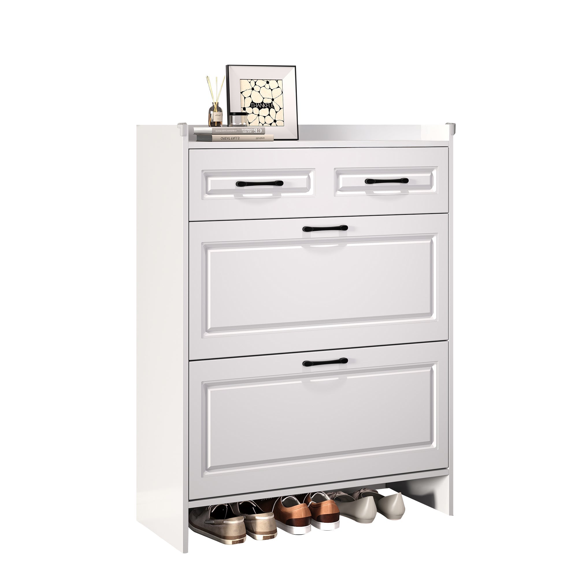 Logidon shoe cabinet white MDF 80 x 34 x 107.5 cm with 4 compartments and 1 drawer