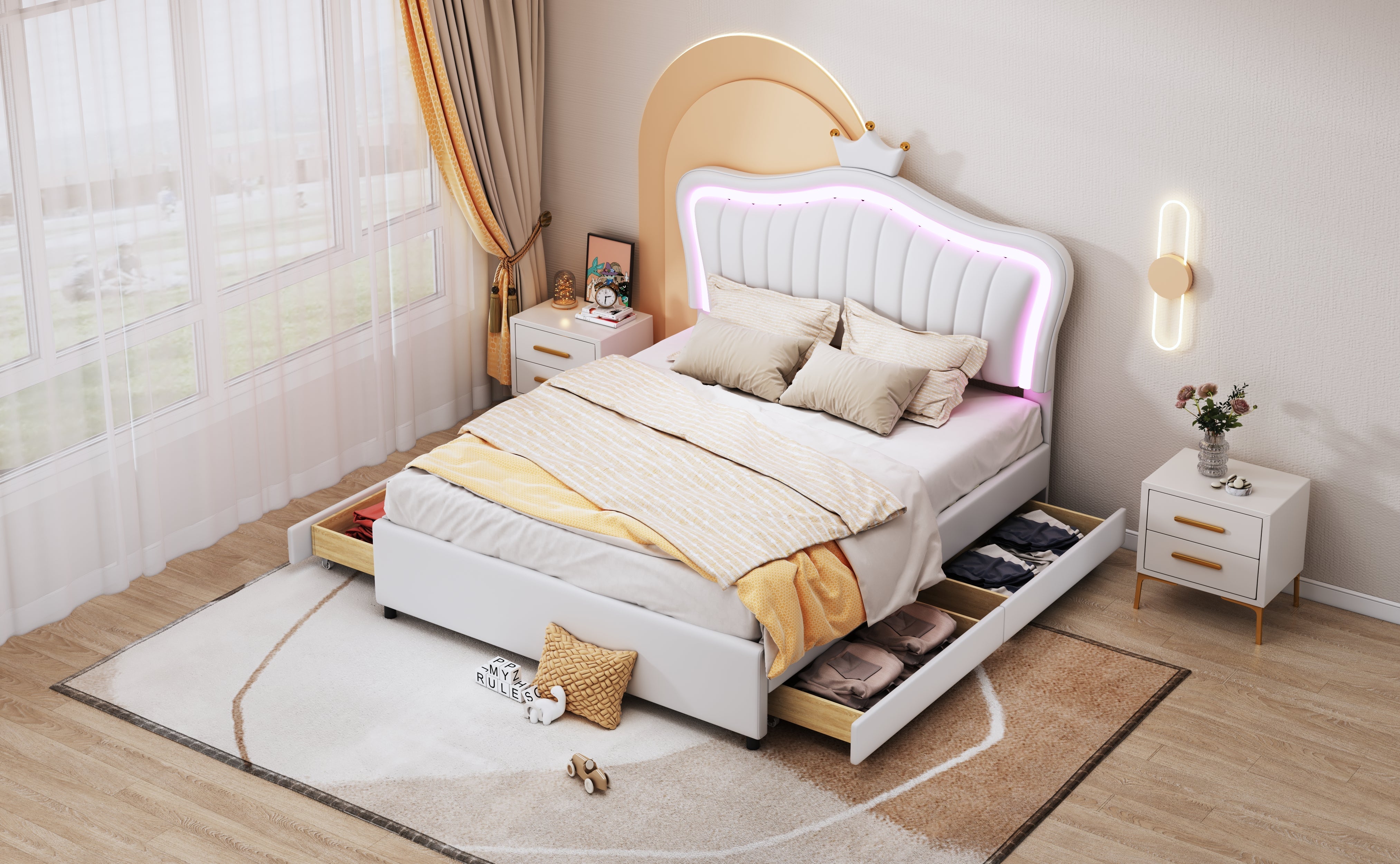 Logidon gestoffeerd bed 140x200 wit kunstleer met LED-verlichting