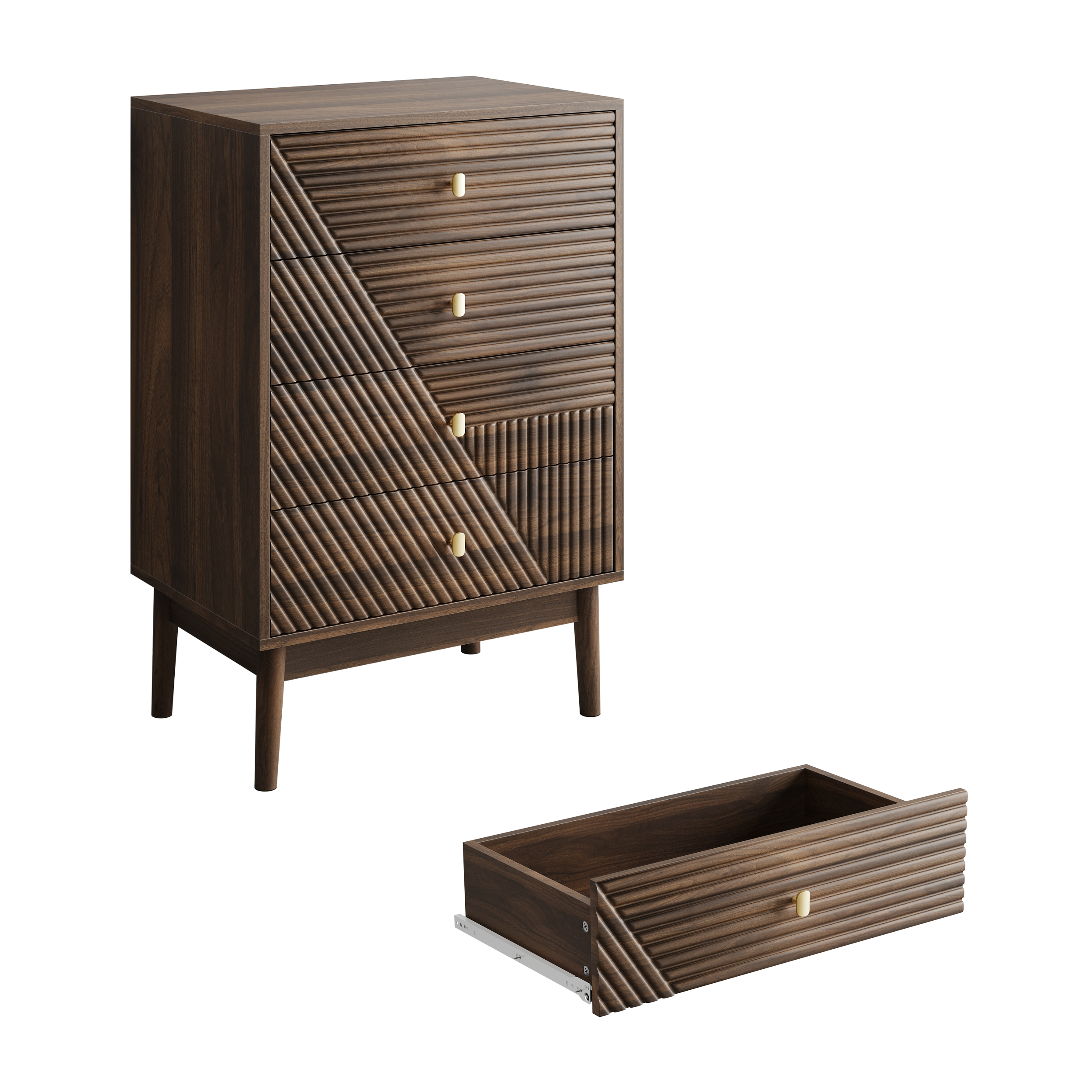 Logidon Notenhouten ladekast 60x40x90 cm met 4 lades