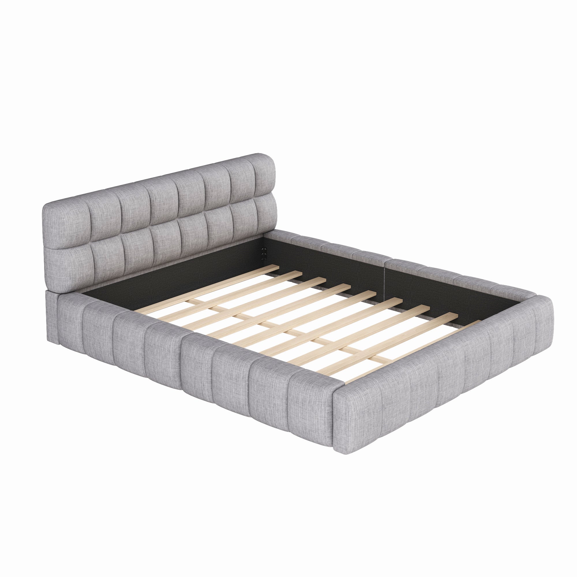 Logidon gestoffeerd bed 140x200 grijs met gecapitonneerd hoofdeinde