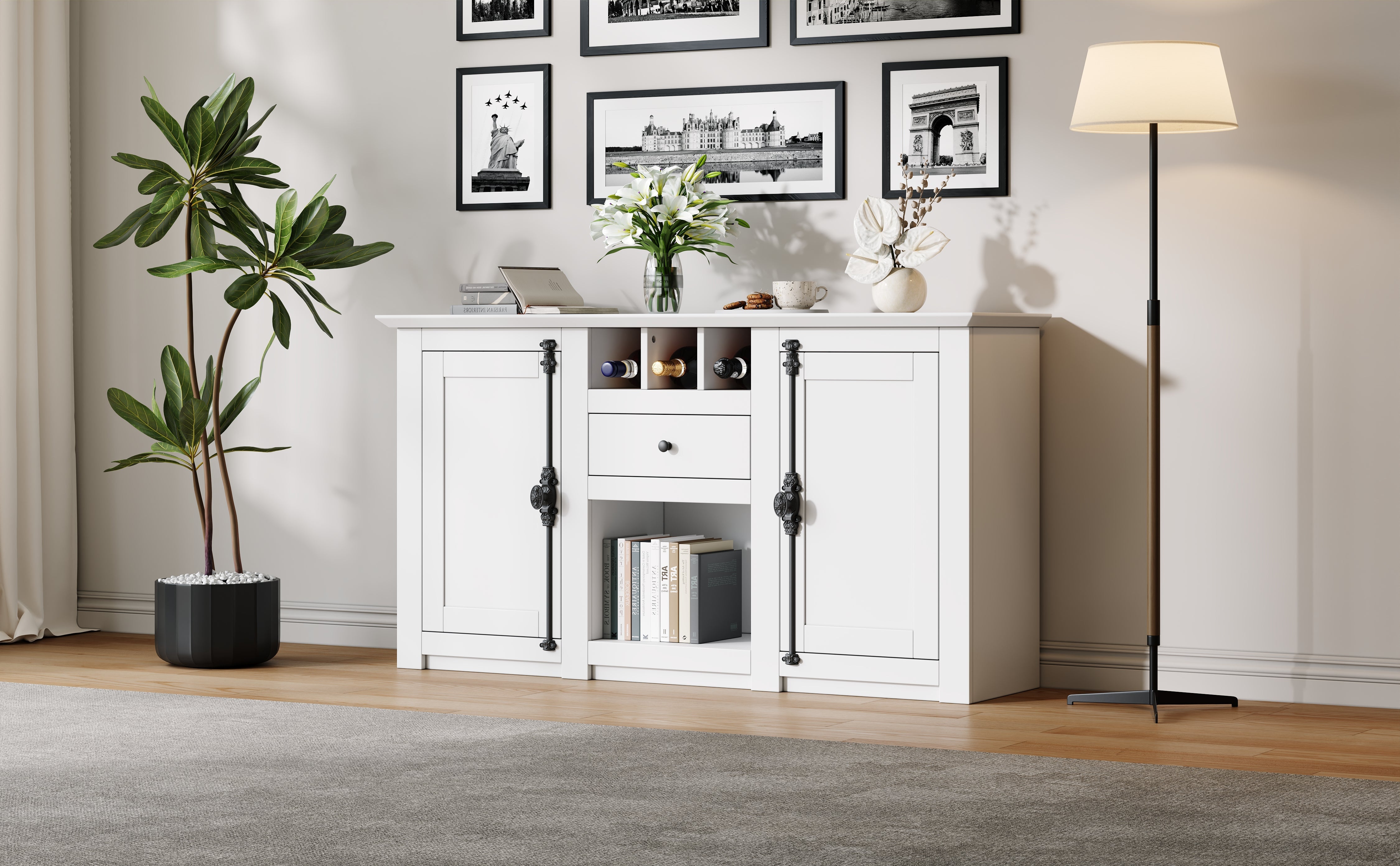 Logidon dressoir 130x35x70 cm wit 2 deuren, 1 lade, 3 wijnvakken