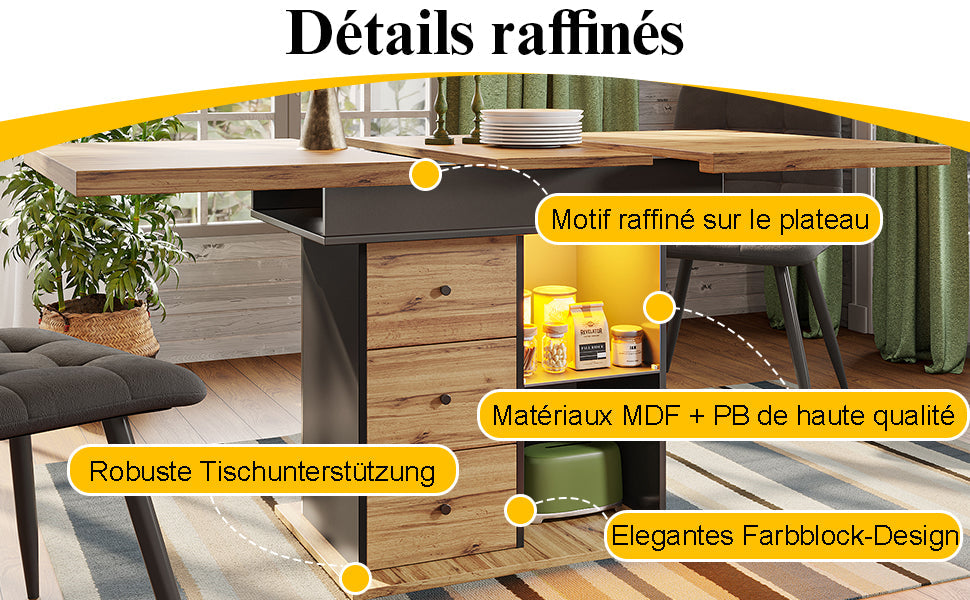 Logidon eettafel telescopisch uitschuifbaar 110-140×80 cm met LED verlichting