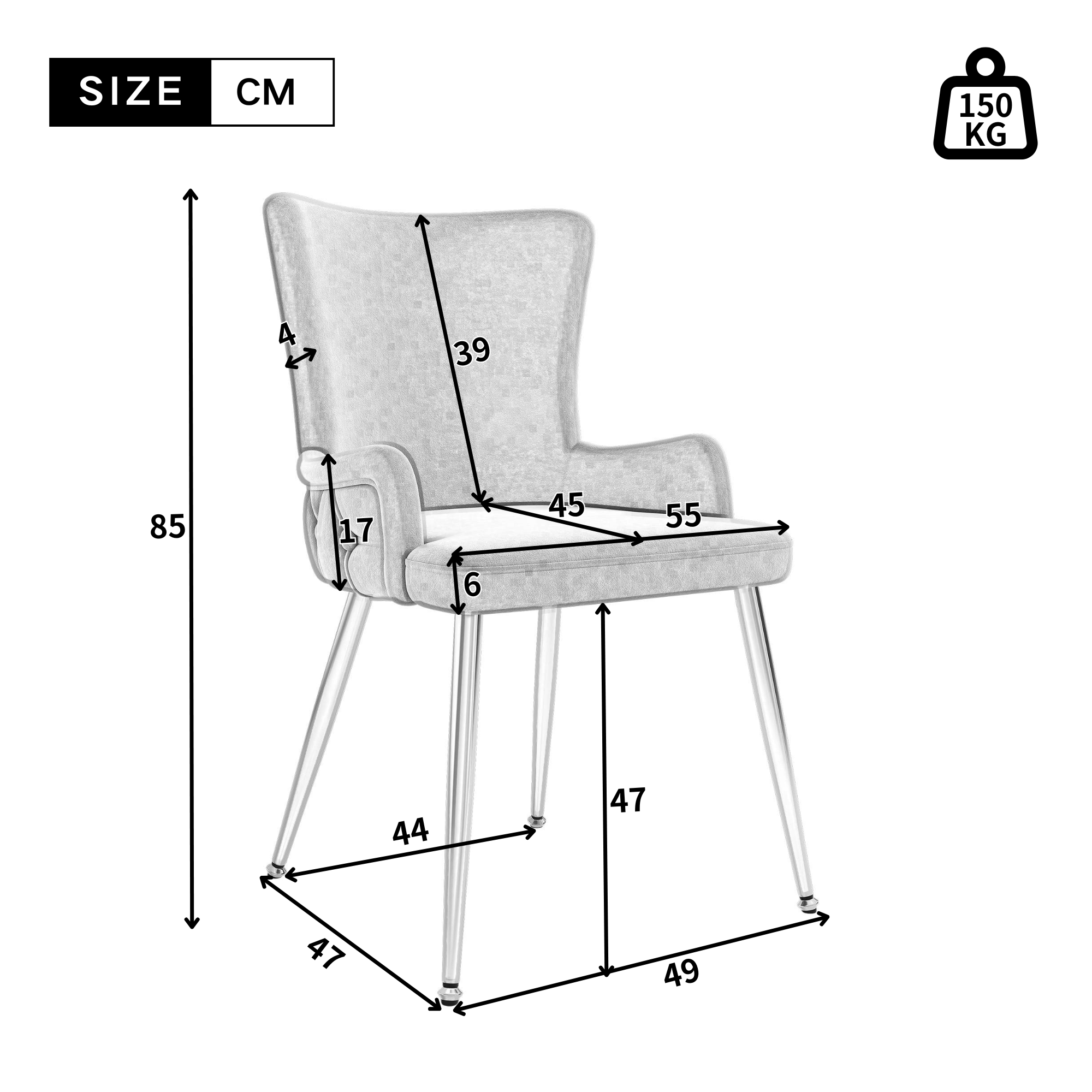 Logidon fluwelen eetkamerstoelen set van 4 grijs met metalen poten