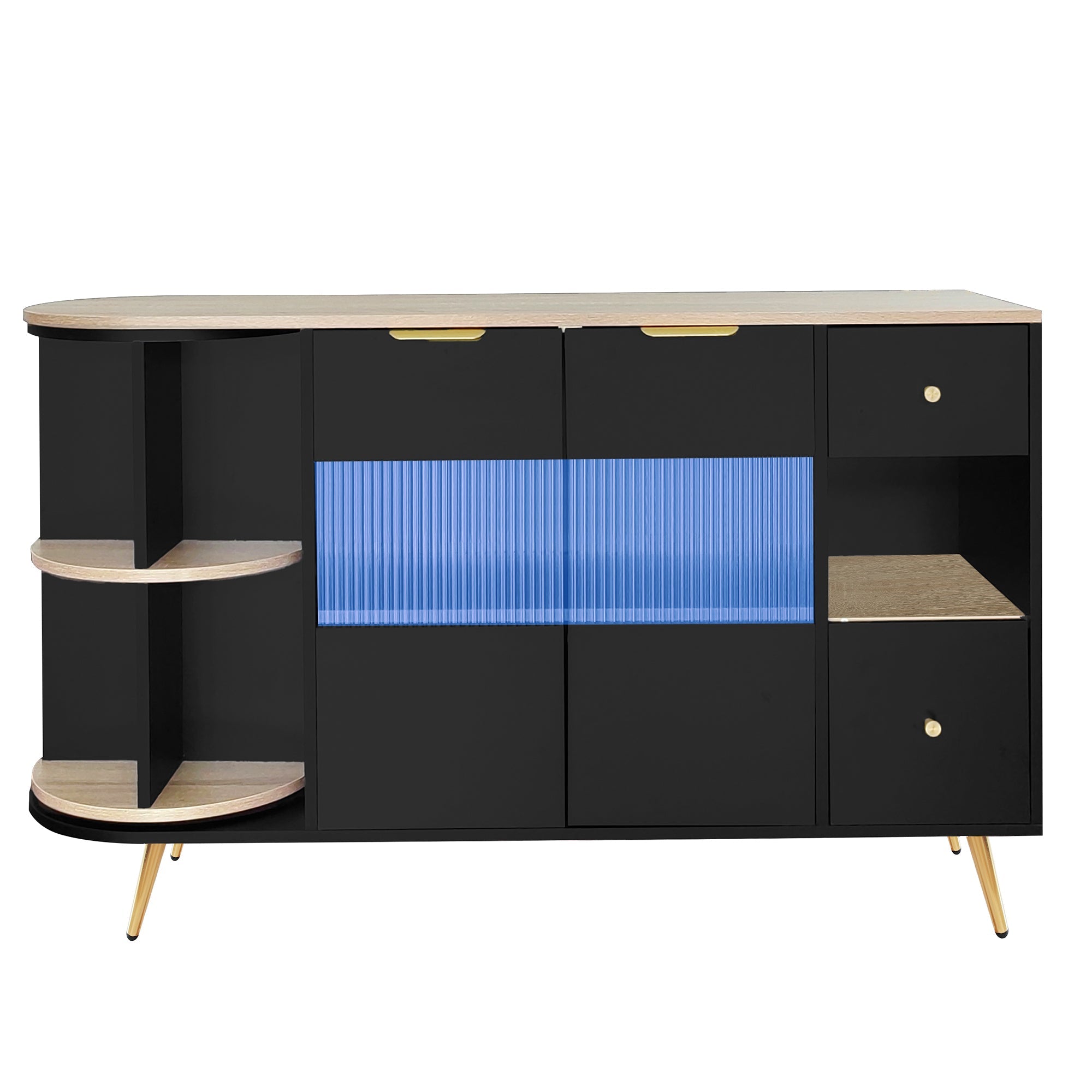 Logidon buffetkast 130x40x80 cm zwart met glazen schuifdeuren LED verlichting