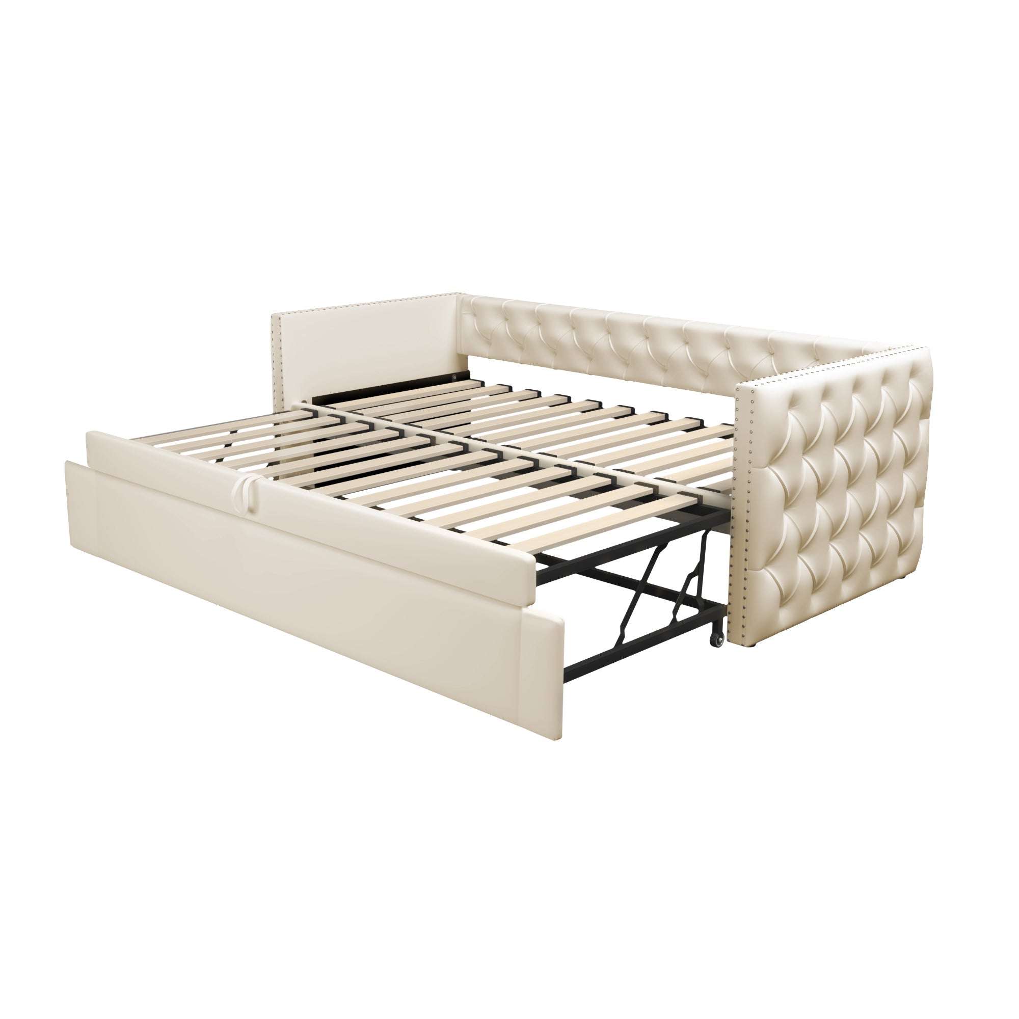 Logidon gestoffeerd bed slaapbank 90x200 beige fluwelen lattenbodem