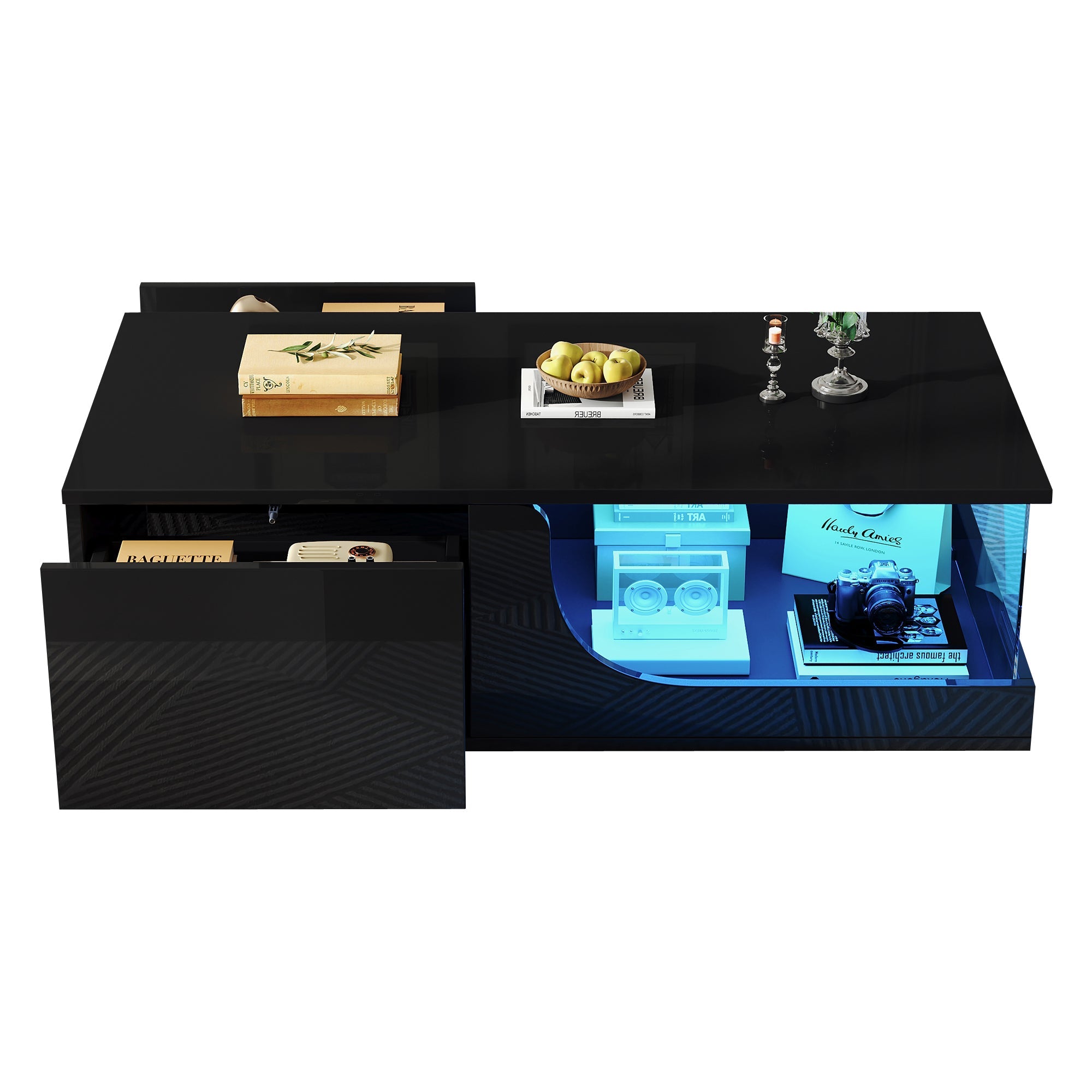 Logidon Zwarte hoogglans salontafel 100x50x30 cm LED-verlichting