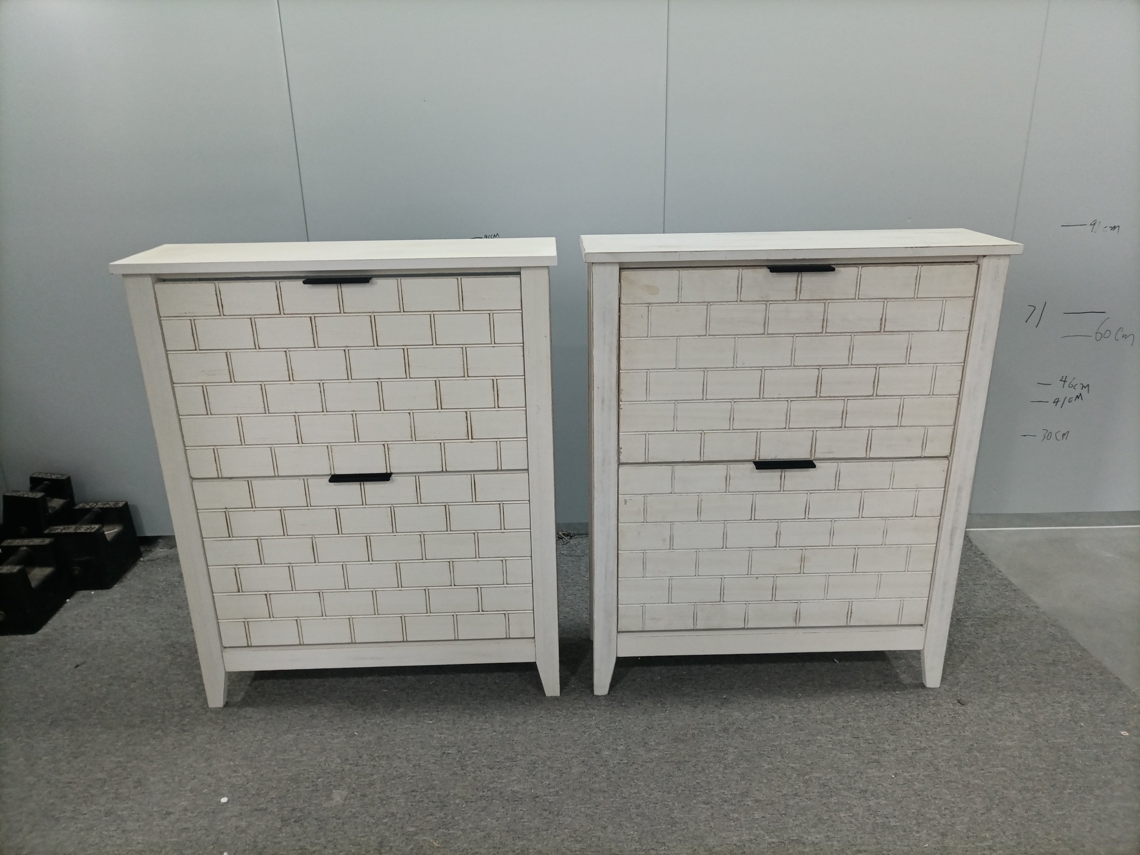Logidon 80 cm vintage schoenenkast wit met 2 inklapbare lades