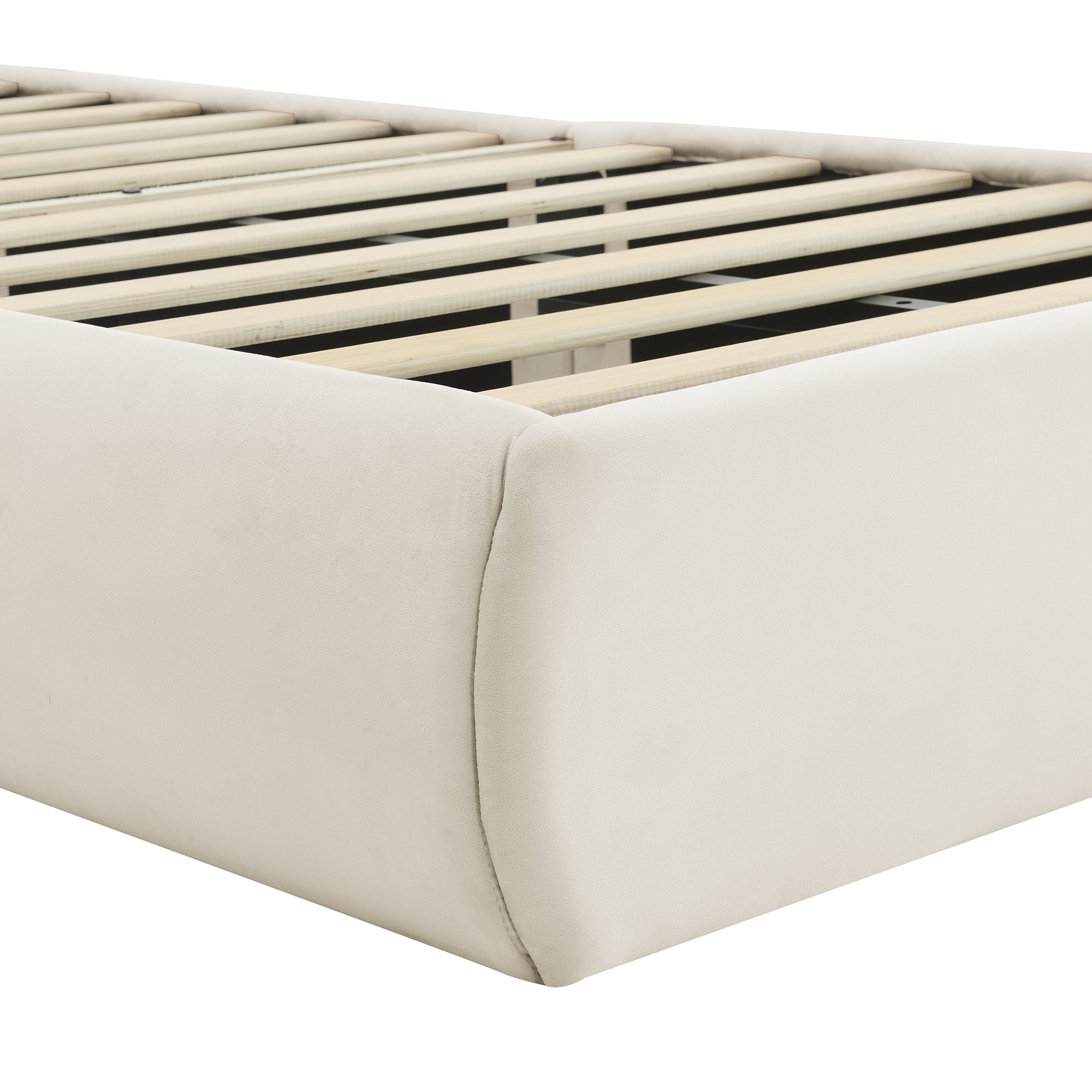Logidon gestoffeerd bed 90x200 beige fluwelen opbergkruk met konijnenoren