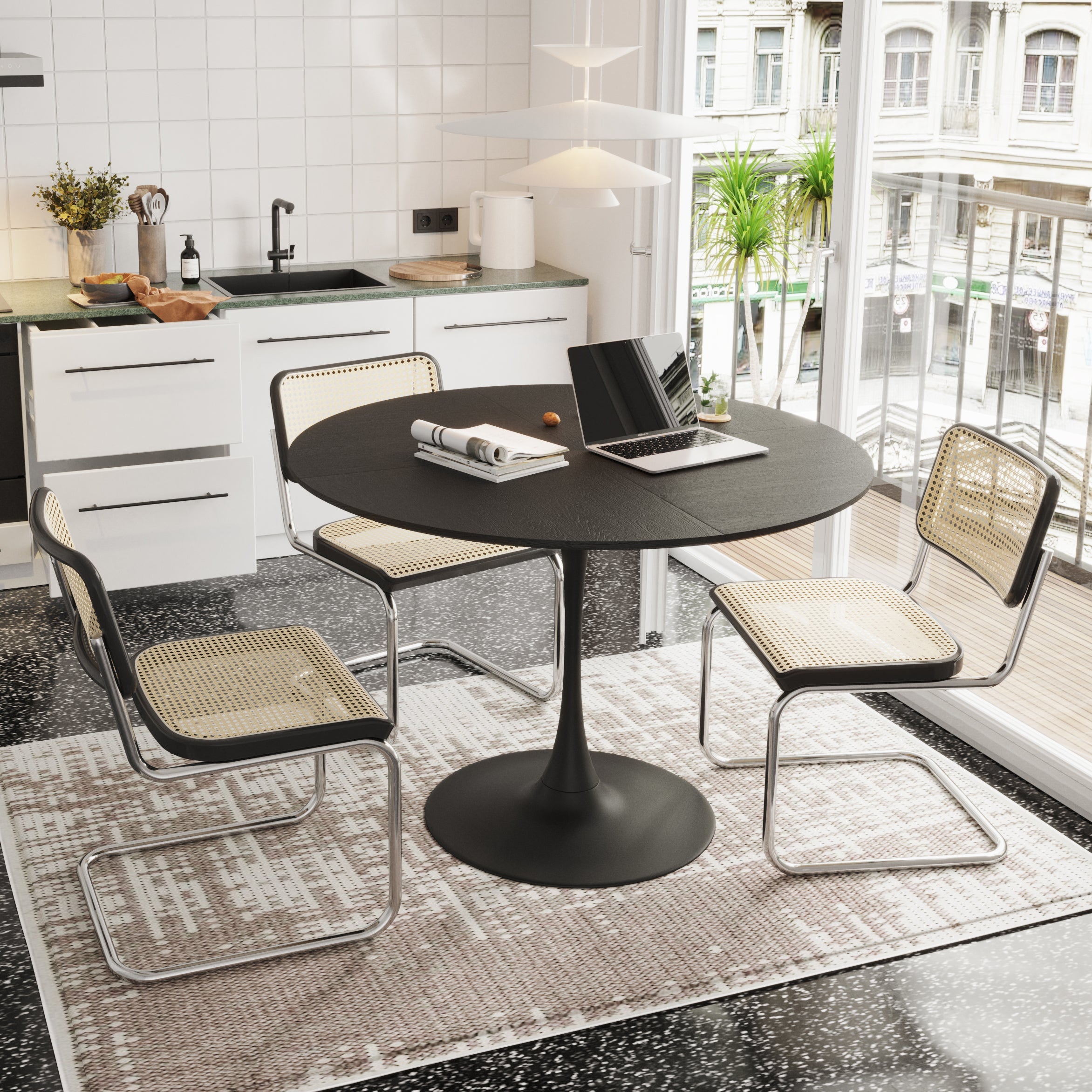 Logidon ronde eettafel 120 cm zwart houtlook metalen onderstel
