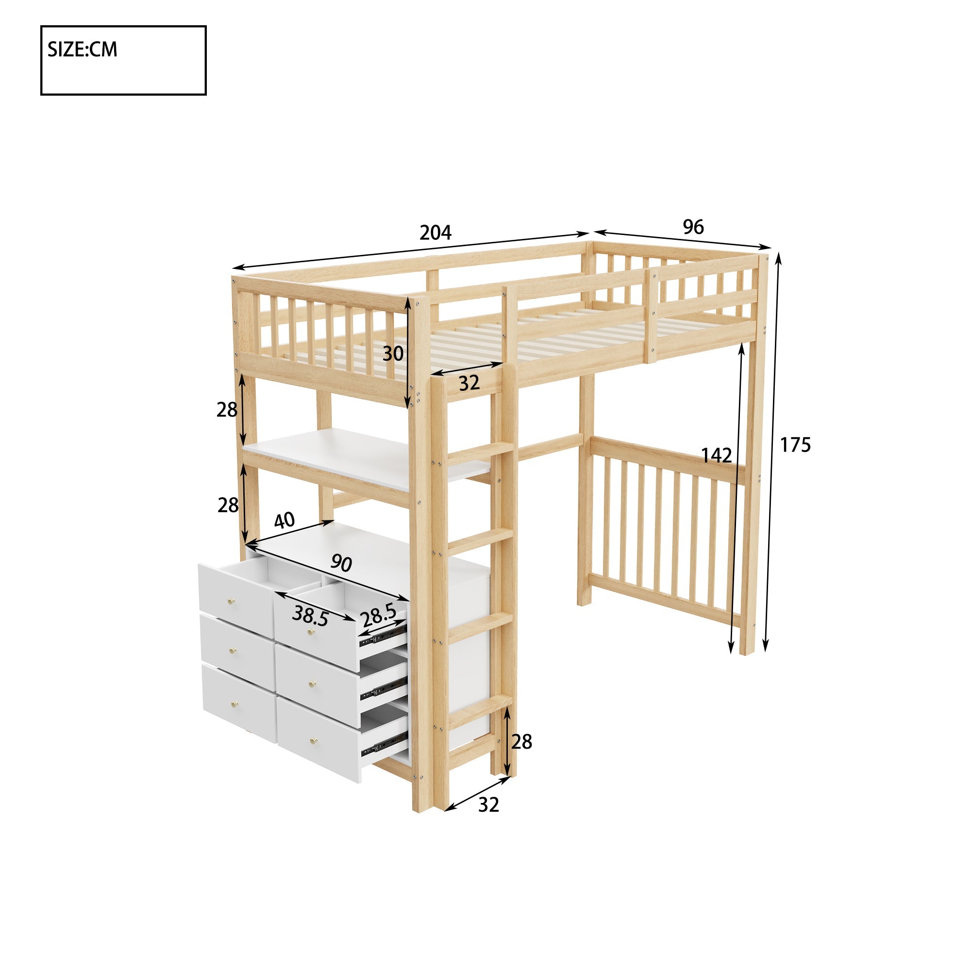Logidon hoogslaper 90x200 cm met verticale ladderladen wit