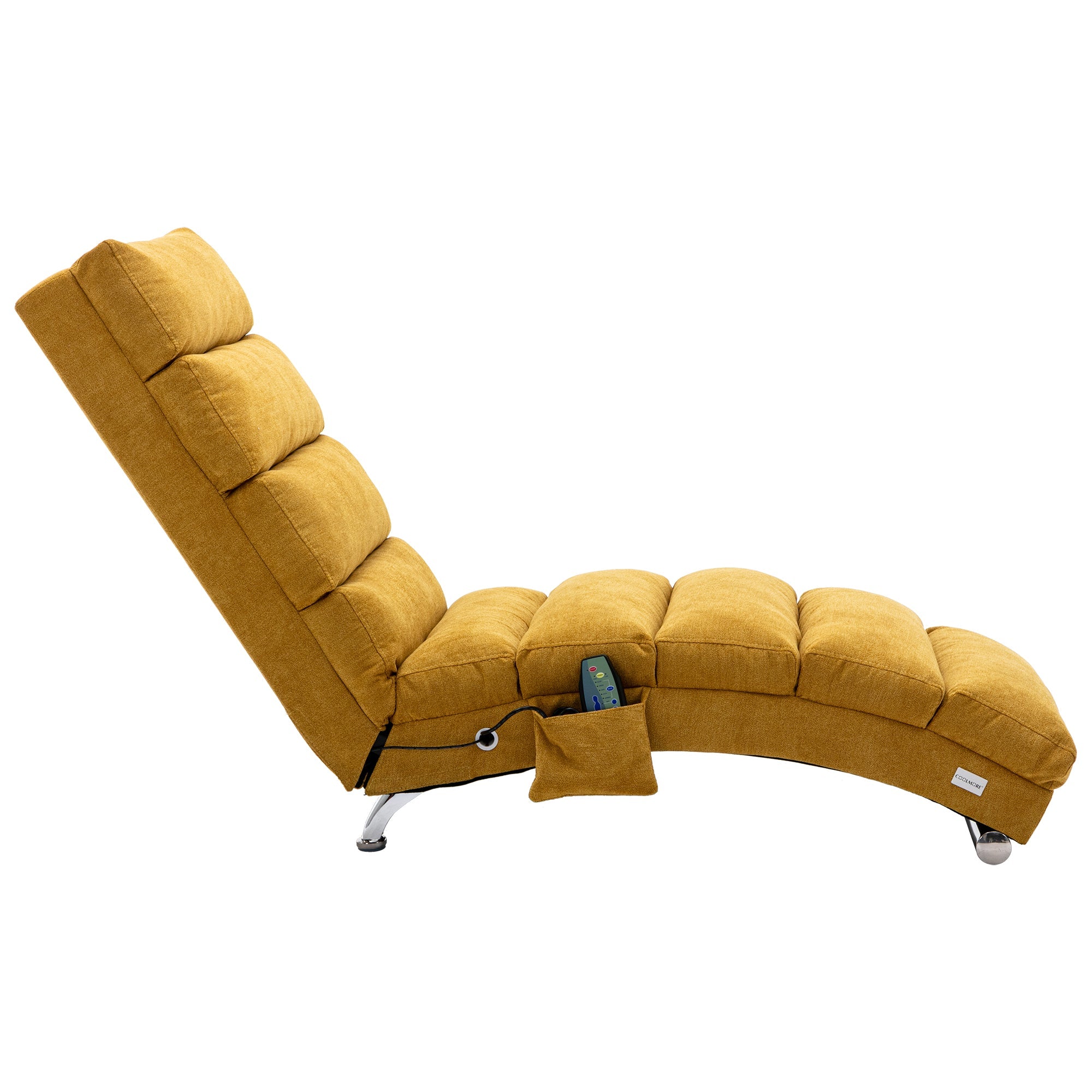 Logidon Linnen Massage Chaise Longue Met Afstandsbediening Mosterdgeel