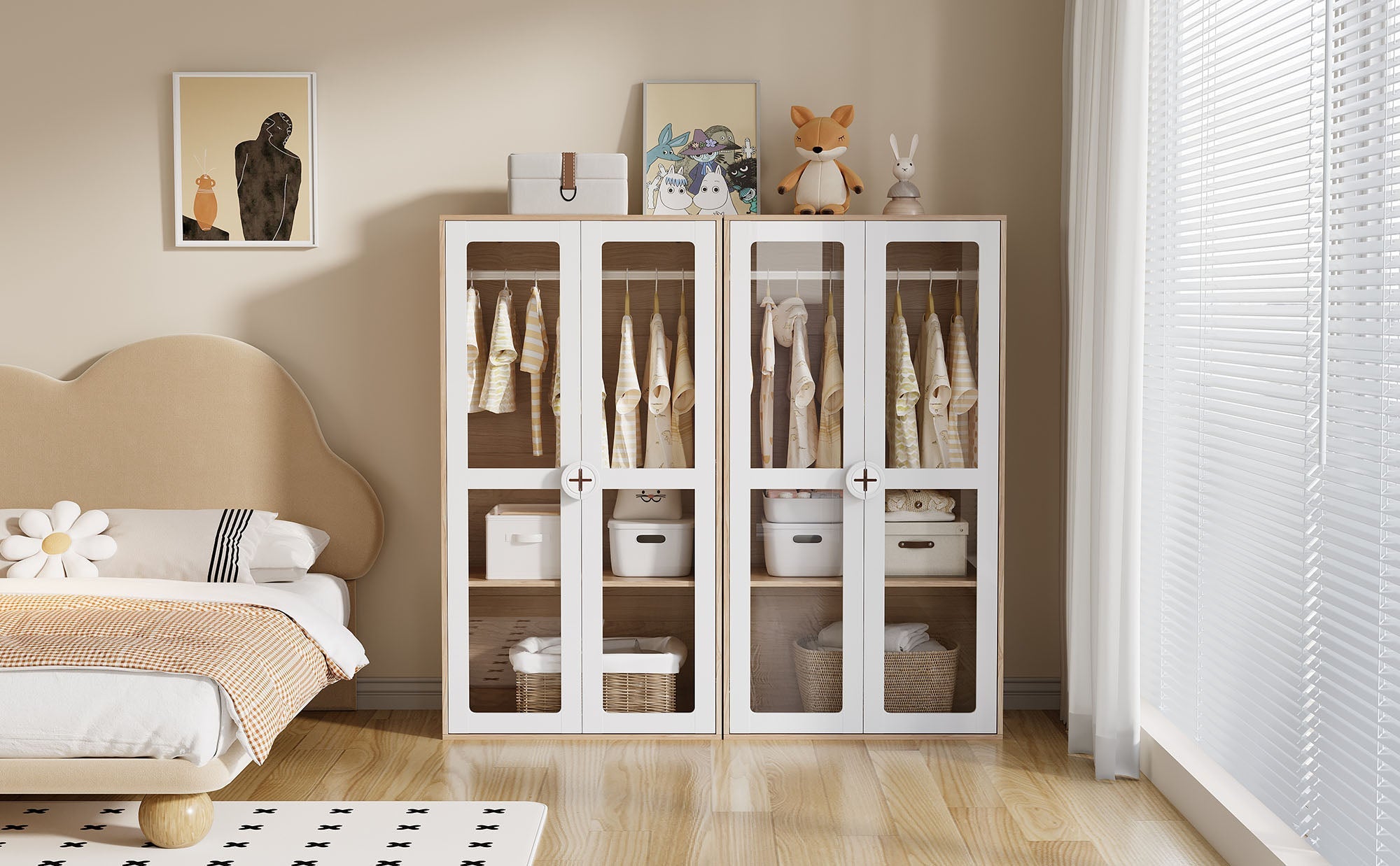 Logidon kinderkledingkast met glazen fronten, 80x50x150 cm, wit hout