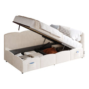 Logidon gestoffeerd bed 90x200 opbergbed slaapbank beige bouclé USB