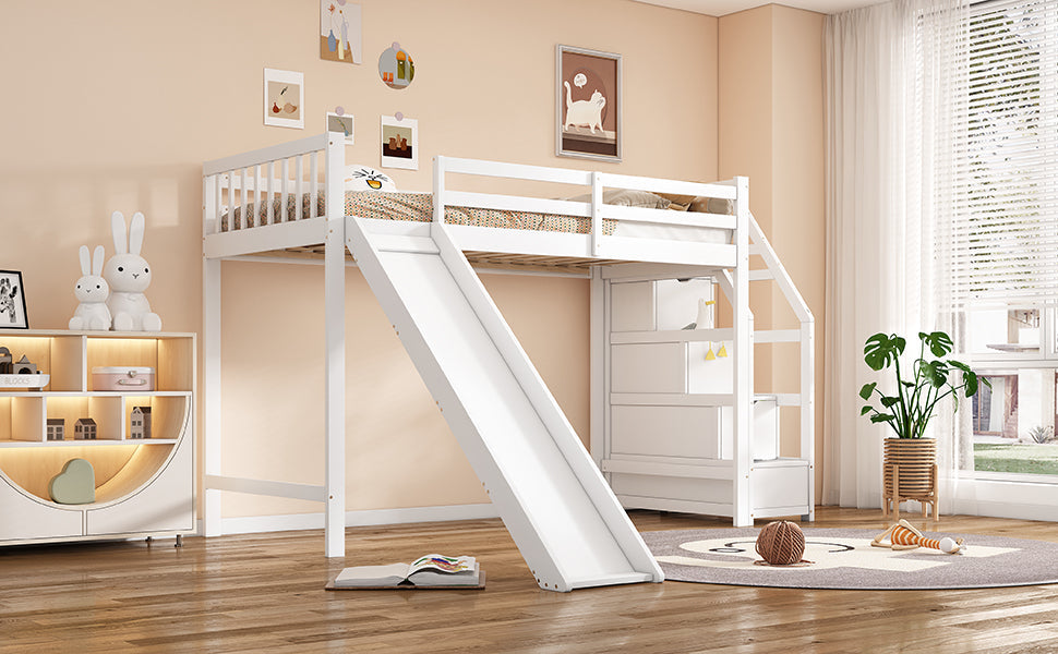 Logidon hoogslaper 90x200 cm met glijbaan en opbergladder wit EN747