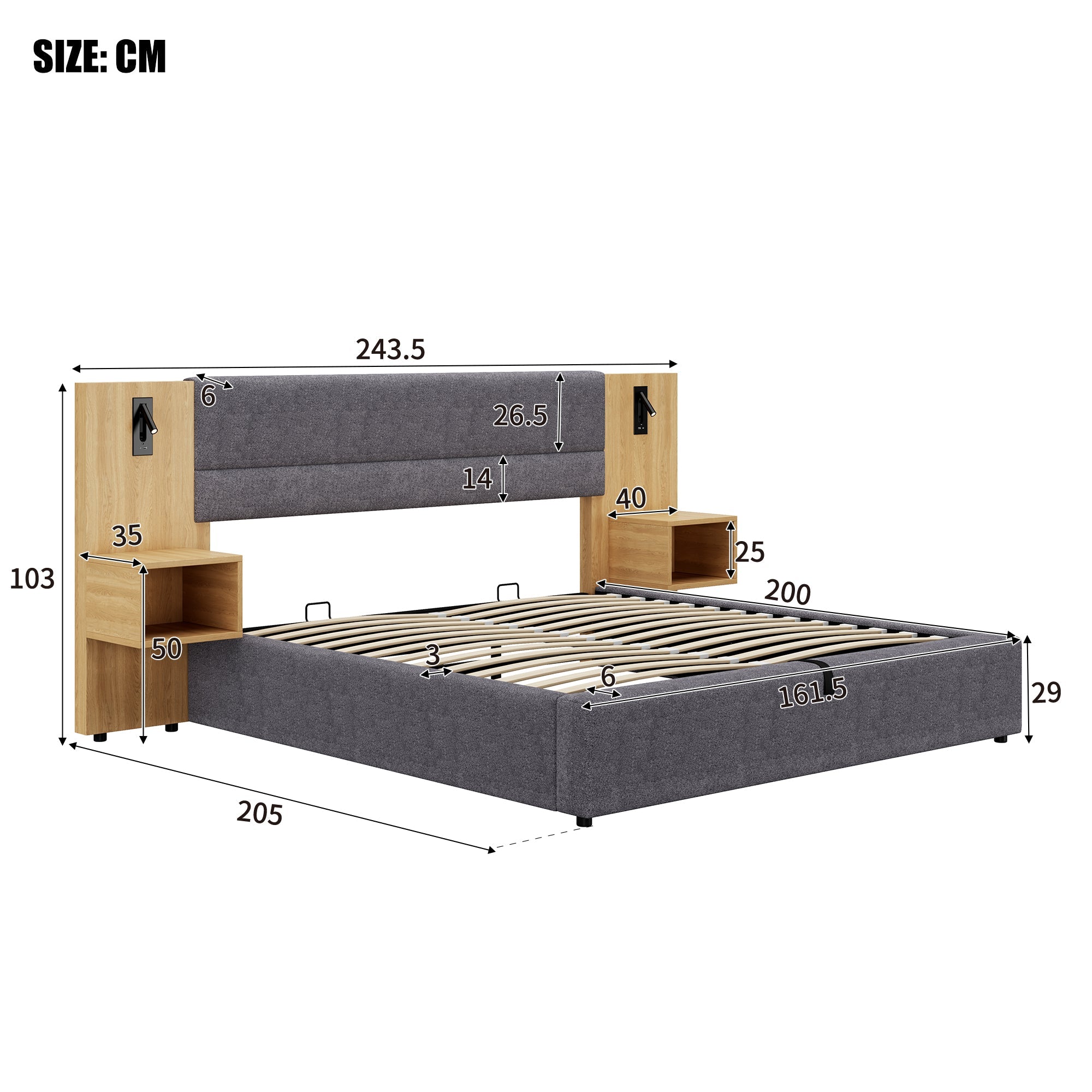 Logidon gestoffeerd bed 160x200 cm fluweelgrijs USB-oplaadfunctie opbergruimte