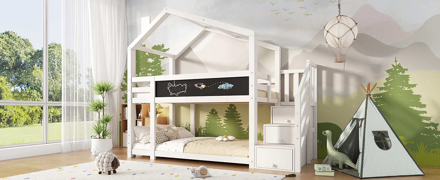 Logidon stapelbed boomhut 90x200 wit met schouw en opbergruimte