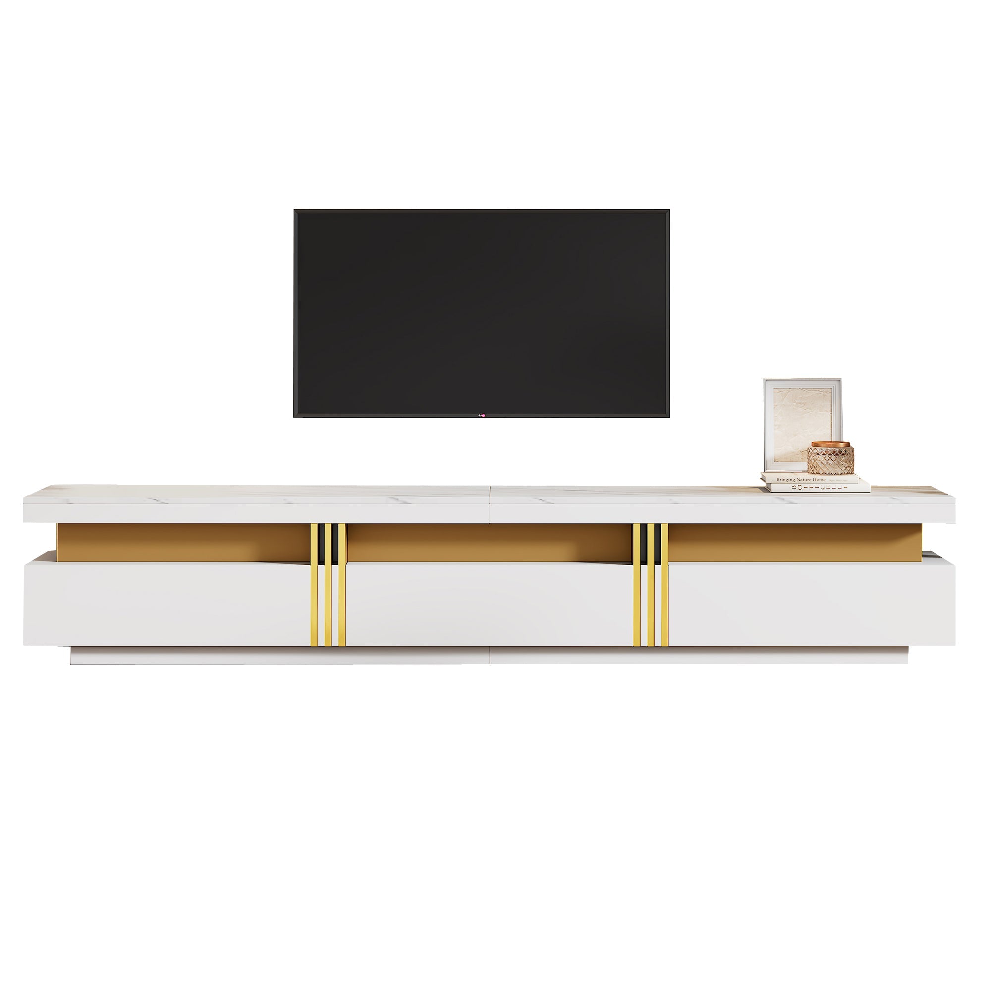 Logidon TV-meubel 200 cm marmerlook drie lades kabelmanagement
