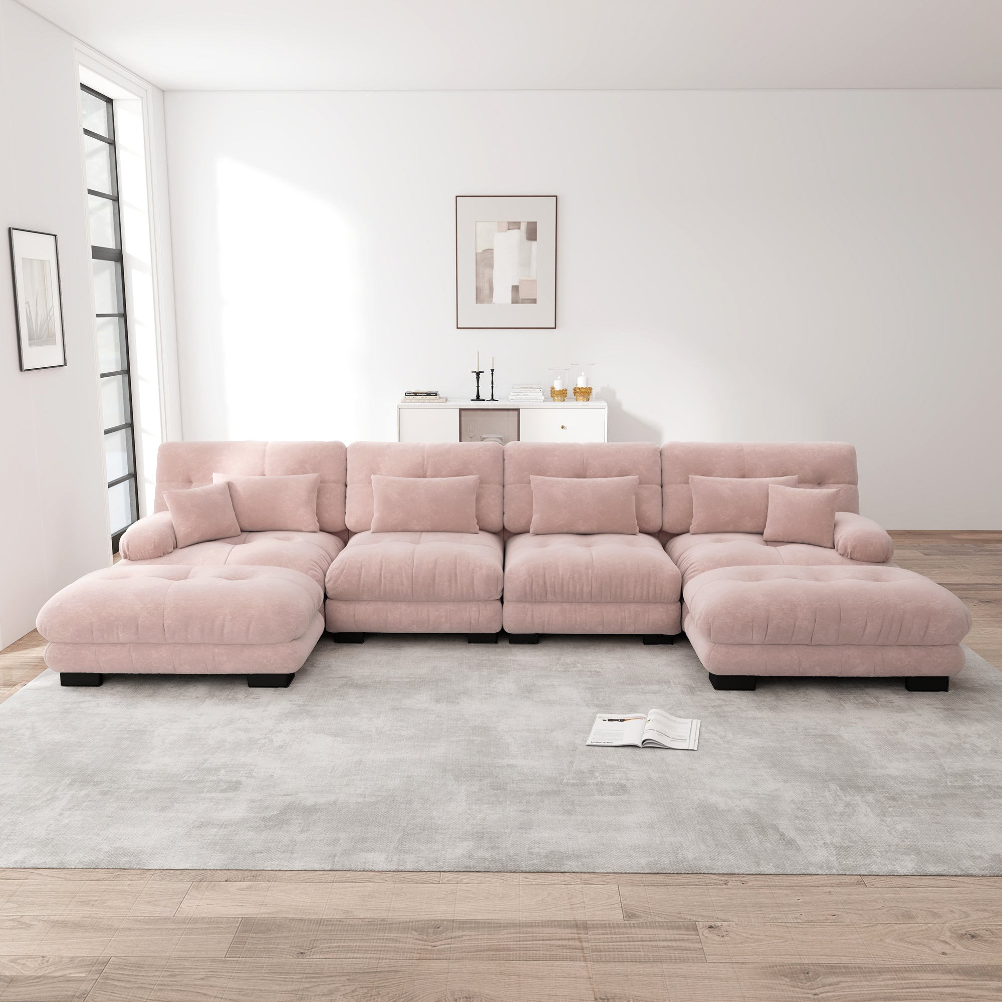 Logidon Modulaire Hoekbank Roze Fluweel Stof 406x145 CM U-vorm