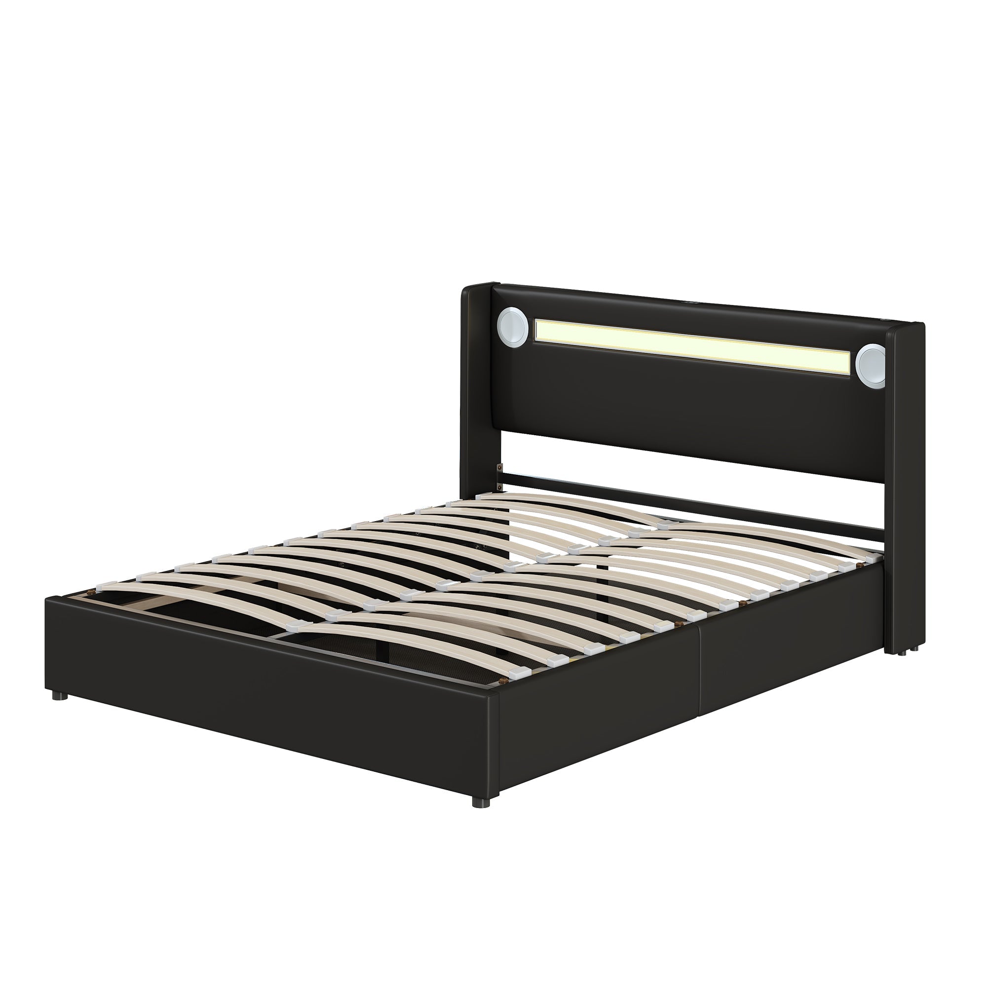 Logidon gestoffeerd bed 160x200 zwart met LED lichtstrip USB opladen