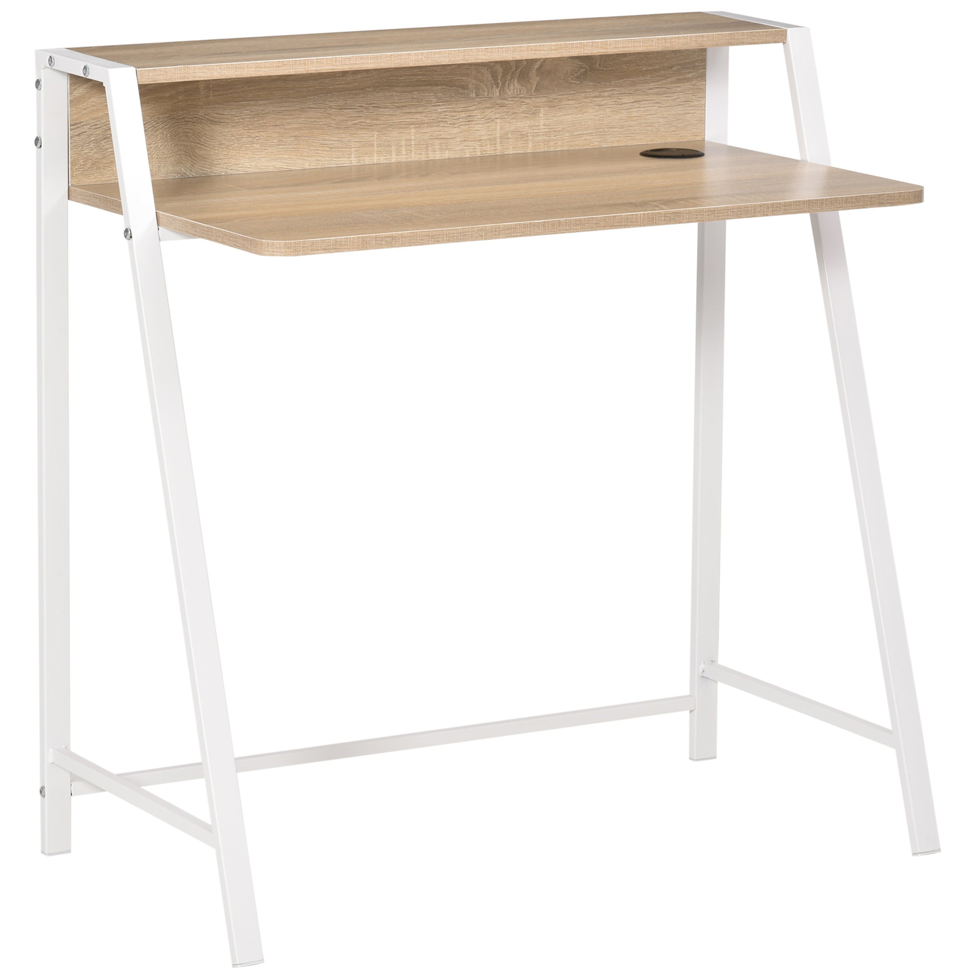 Logidon Desk 84x45x85 cm White Oak Modern Computer Desk Cable Passage