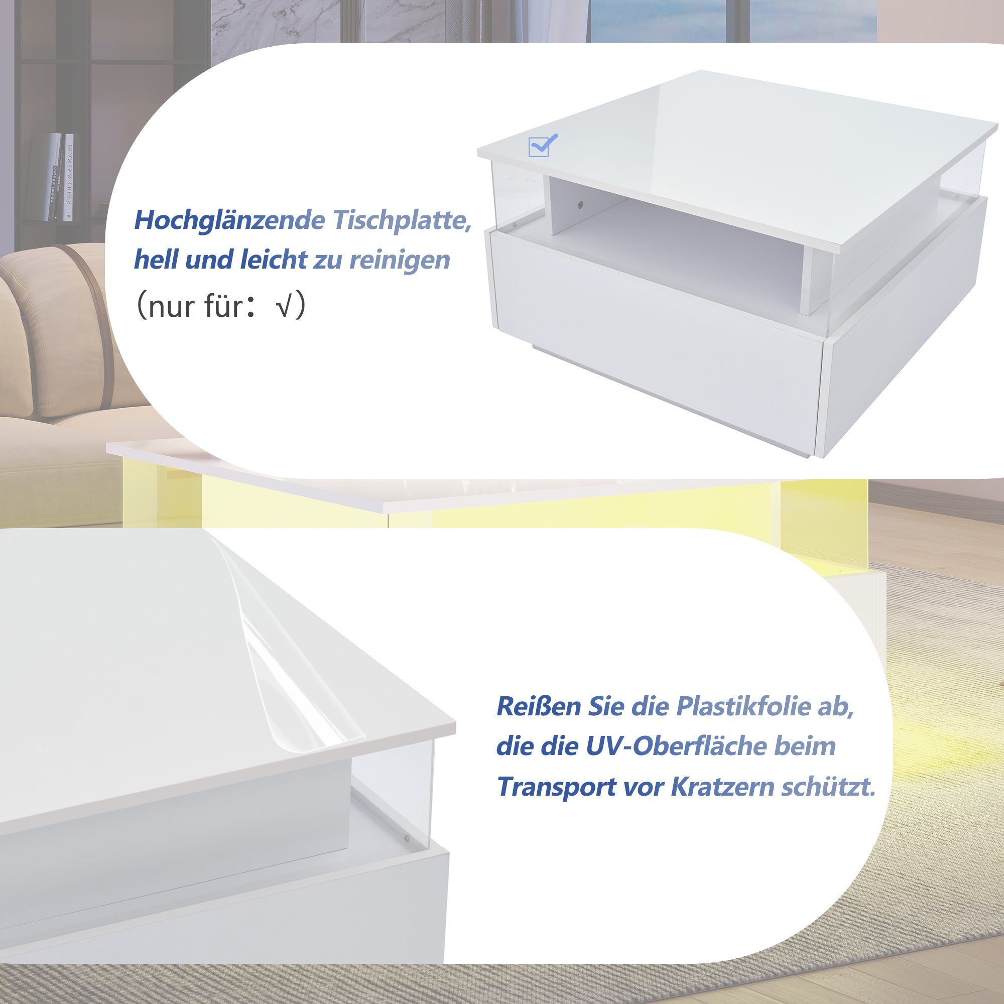 Logidon witte hoogglans salontafel 70x70x41 cm met LED-verlichting