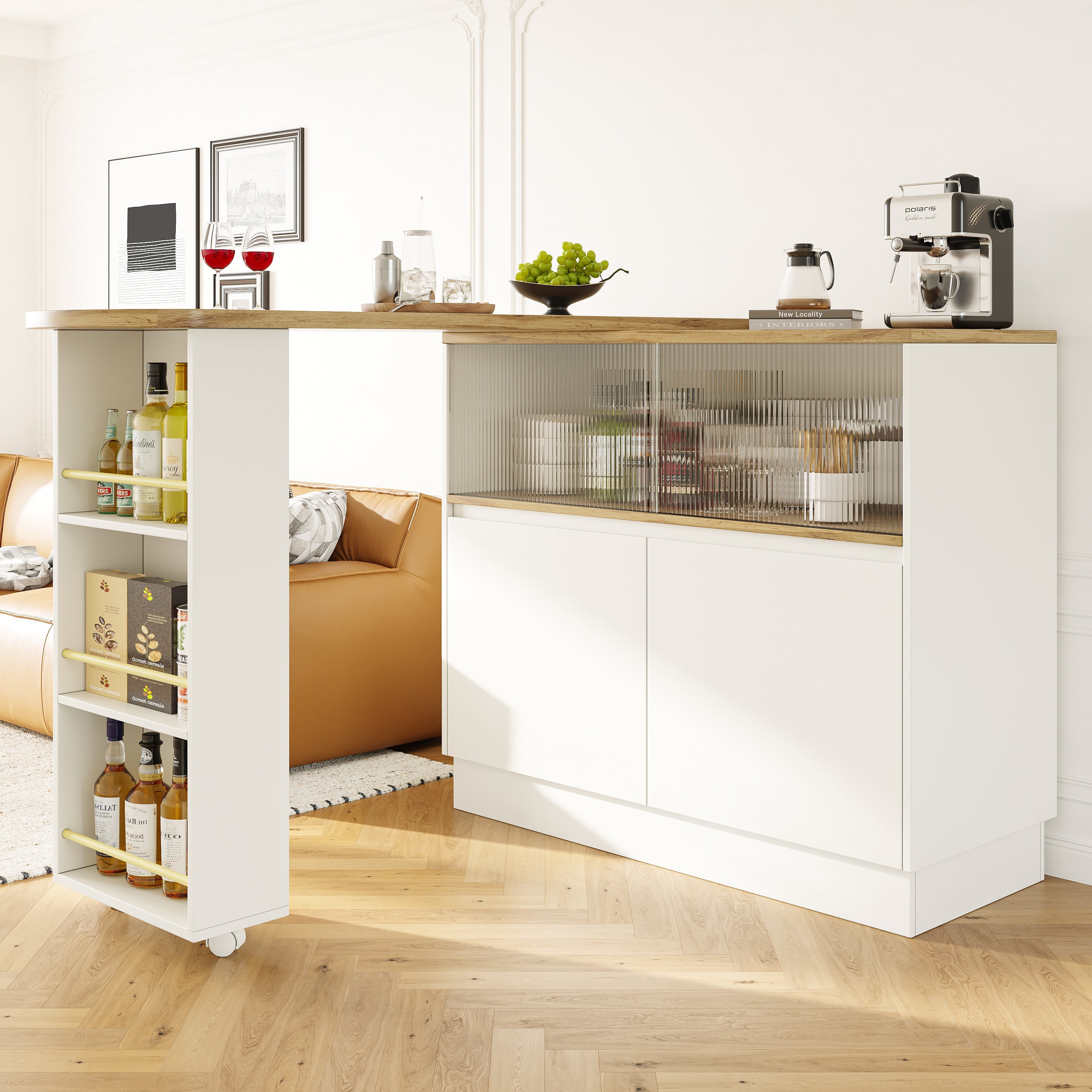 Logidon 360° draaibaar dressoir wit 90×45×100 cm glazen schuifdeur