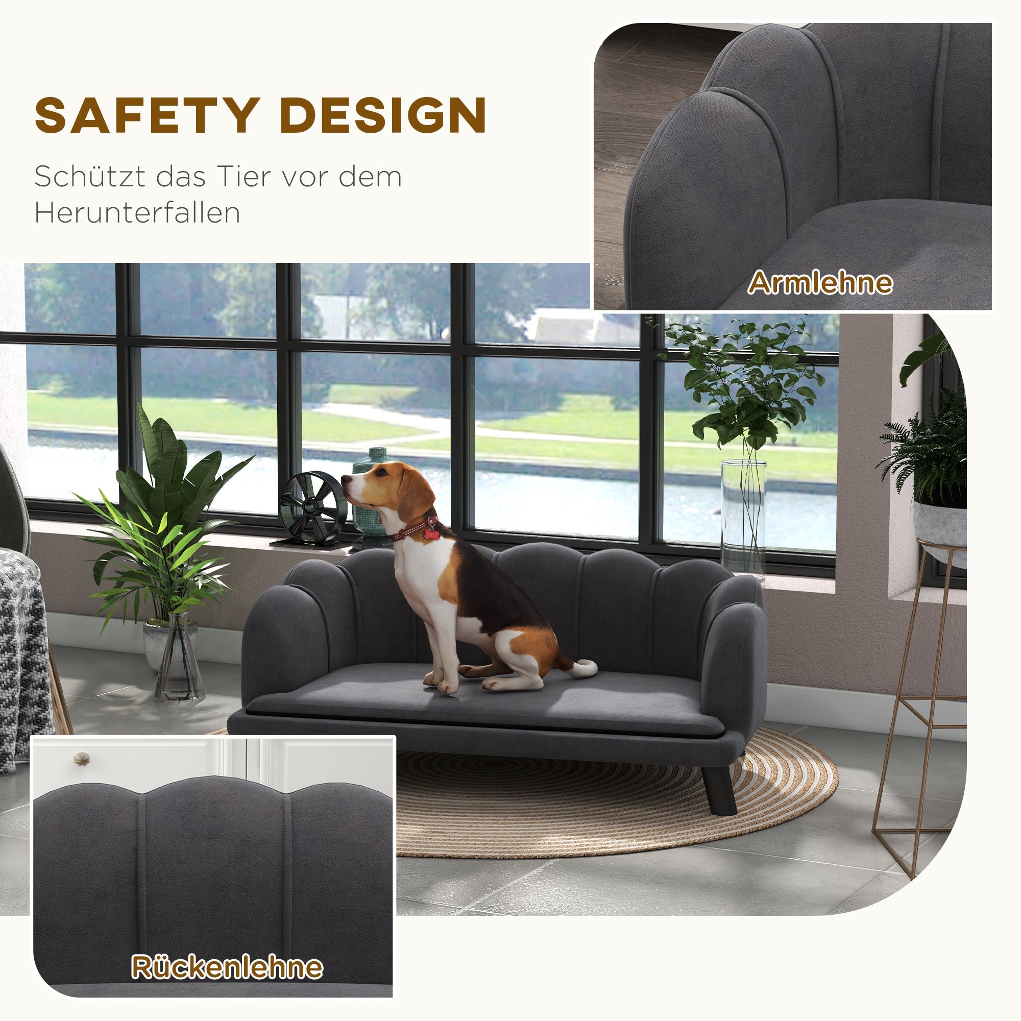 Logidon luxe hondensofa met rugleuning donkergrijs 98,5x60,5x35,5 cm