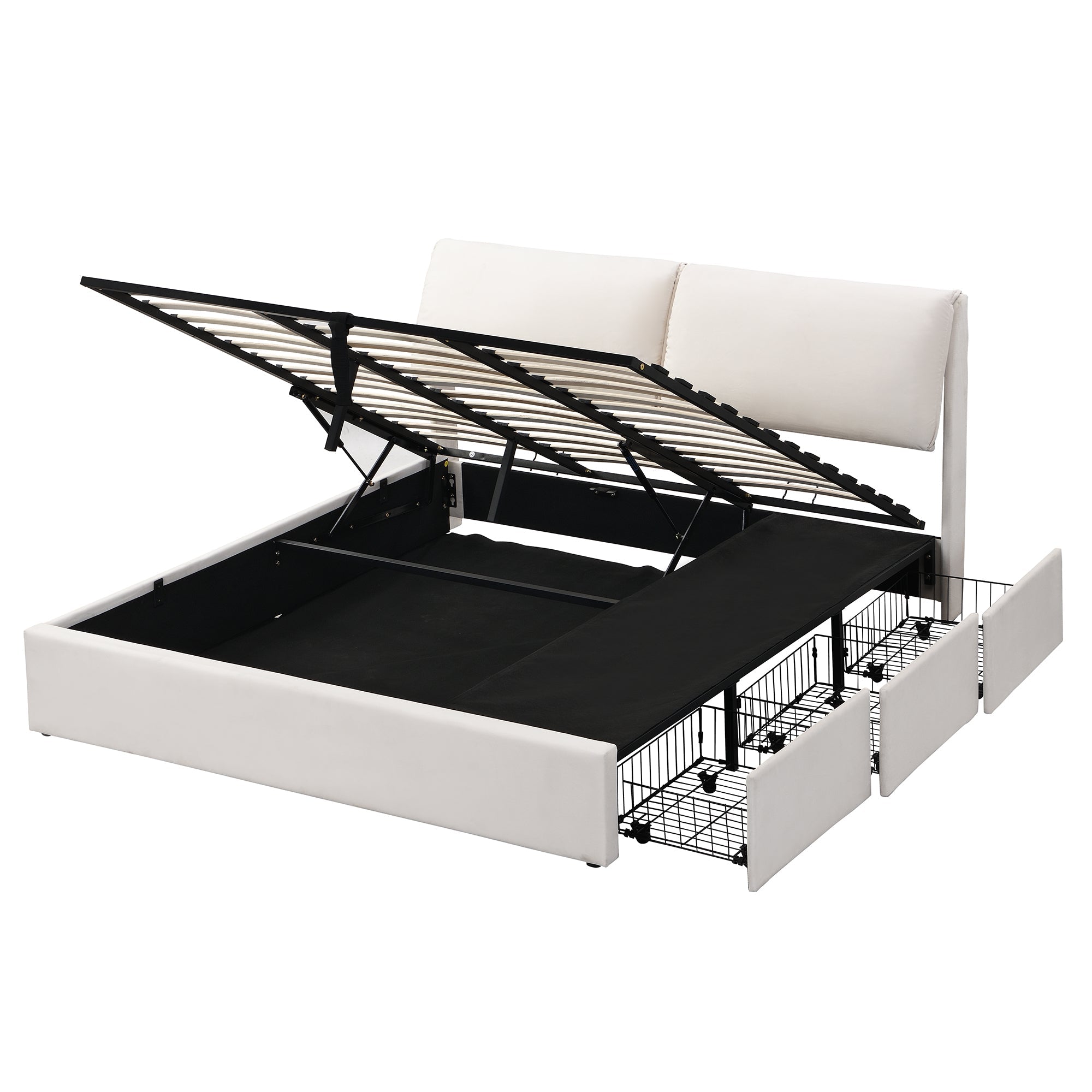 Logidon gestoffeerd bed 180x200 beige fluweel met bedkast en drie lades