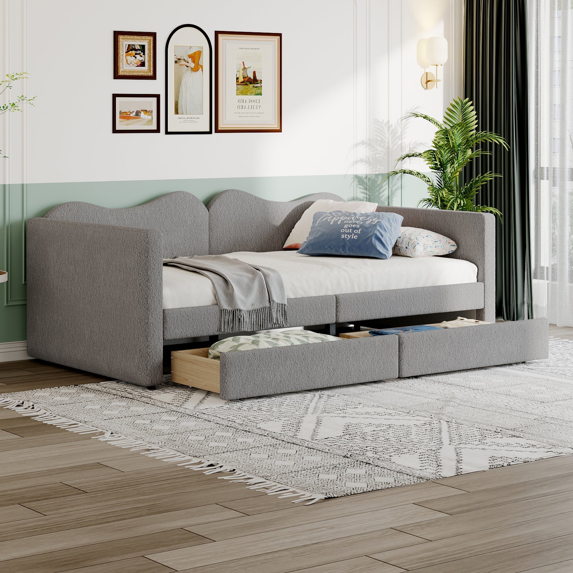 Logidon gestoffeerd bed 90x200 grijze slaapbank met 2 lades